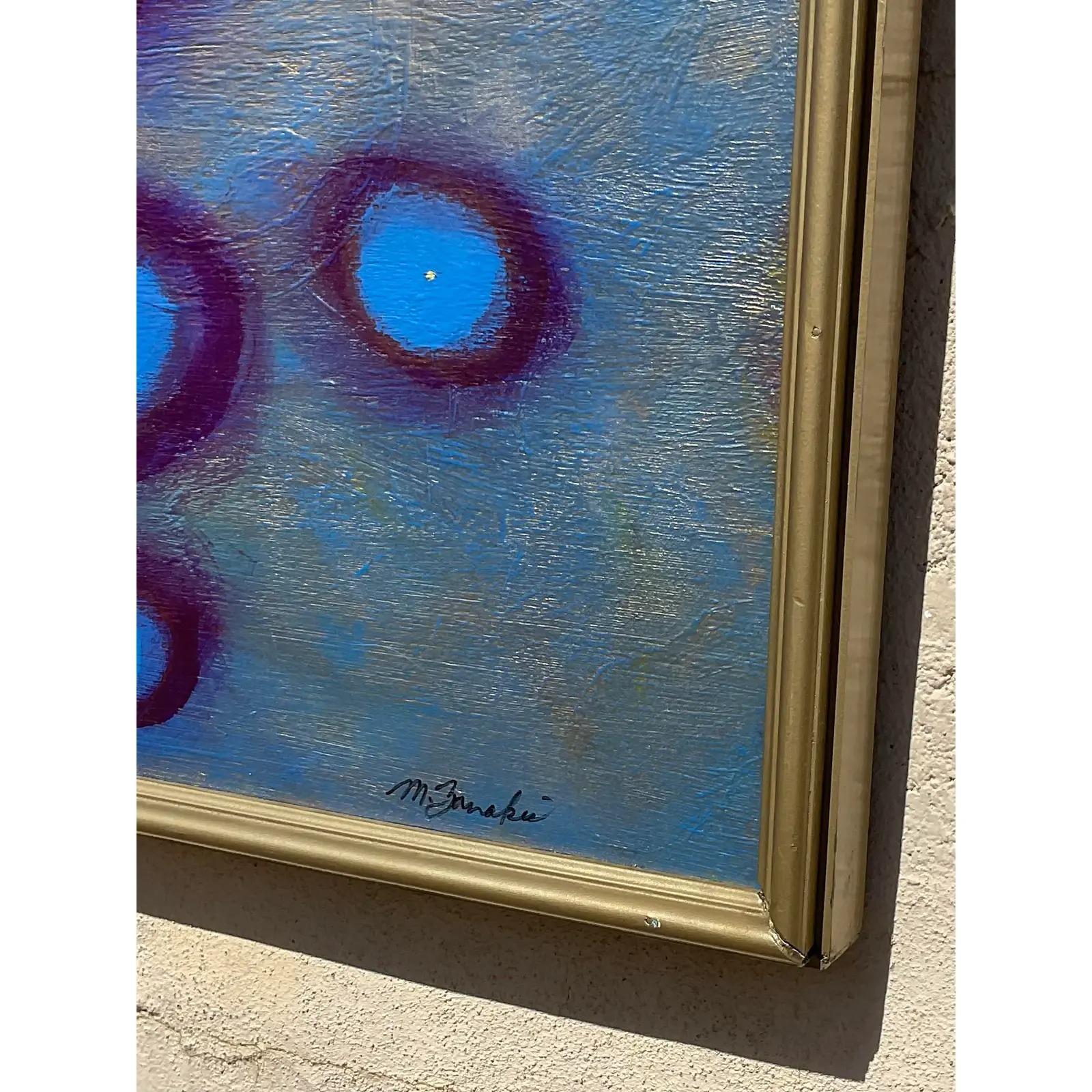 Vintage Boho Signed Abstract Original Oil Painting For Sale at 1stDibs