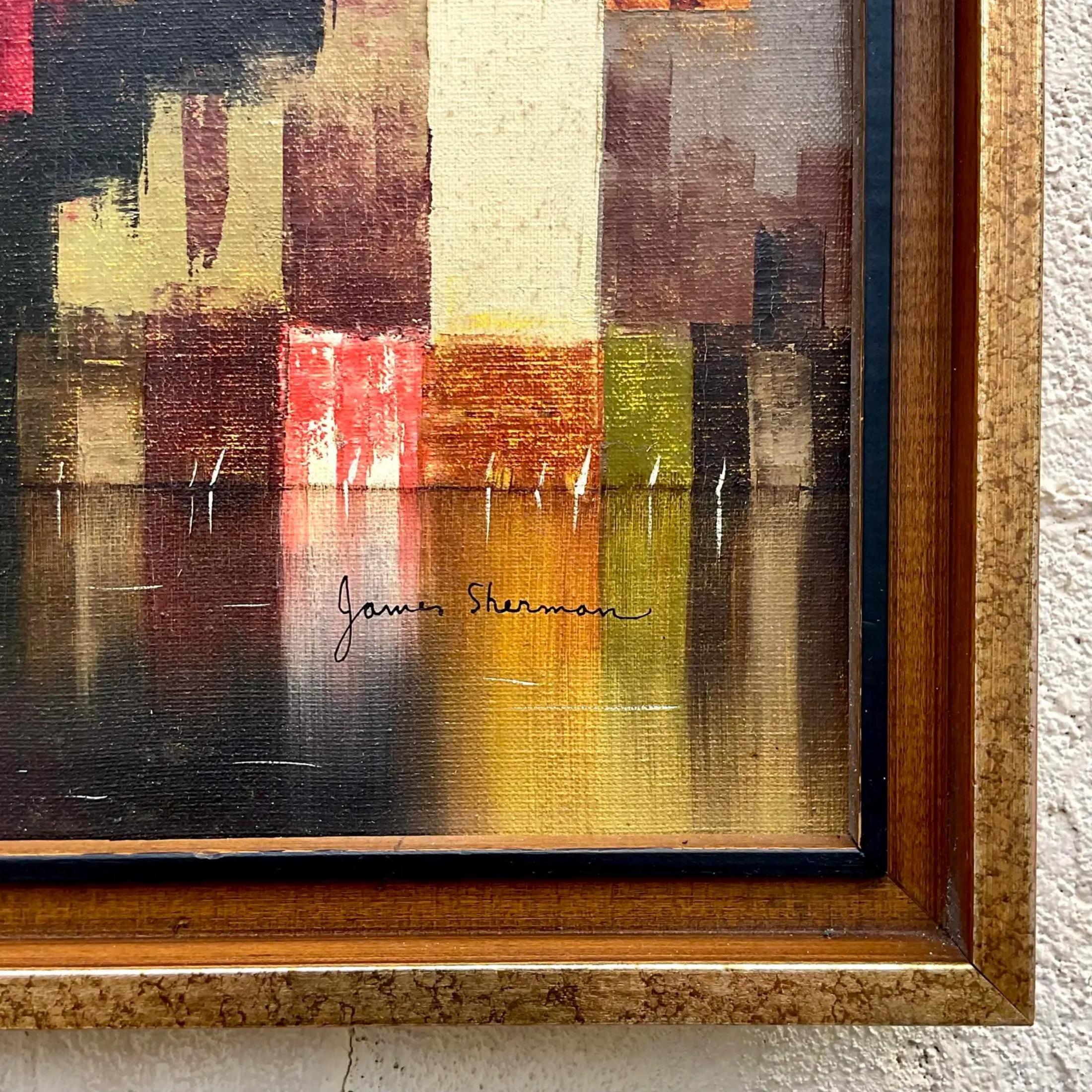 Vintage Boho Signed Abstract Original Oil Painting In Good Condition In west palm beach, FL
