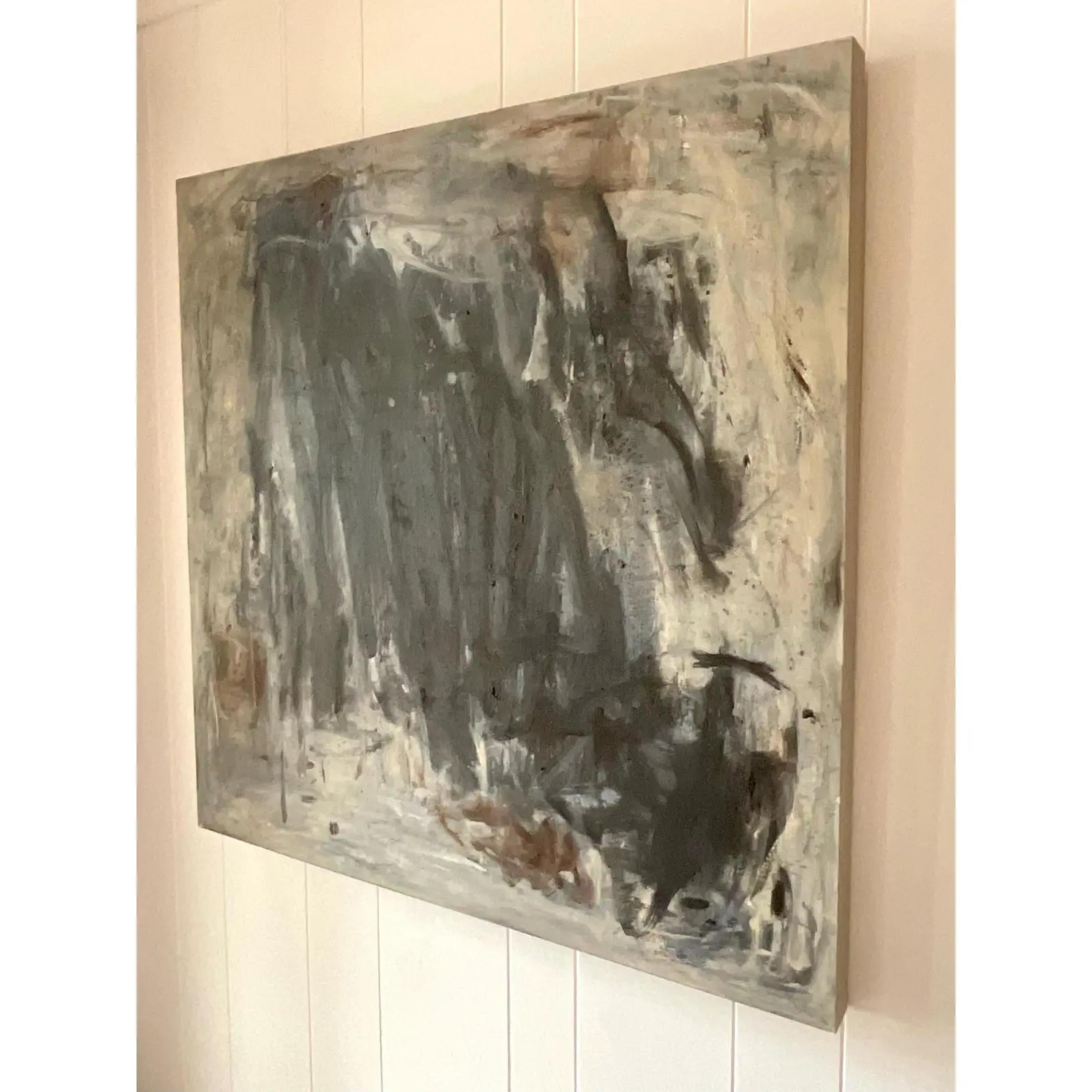 Vintage oil painting on canvas. This work is titled ‘Seek the Light’ by the artist. The piece evokes a deep emotional feeling with pigmented layers of dark and light colors. It’s vibrancy and movement nearly leaps from the canvas into your