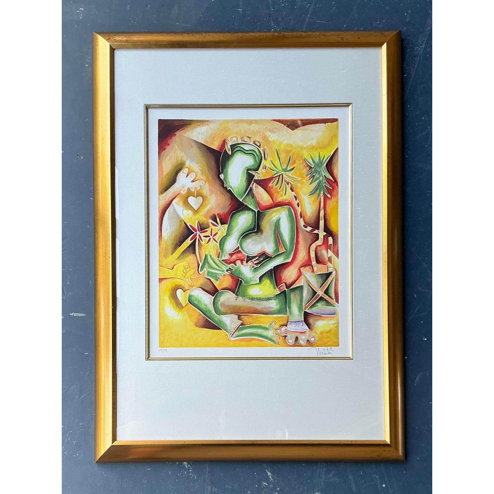 Vintage Boho Signierte und nummerierte Lithographie im Zustand „Gut“ im Angebot in West Palm Beach, FL