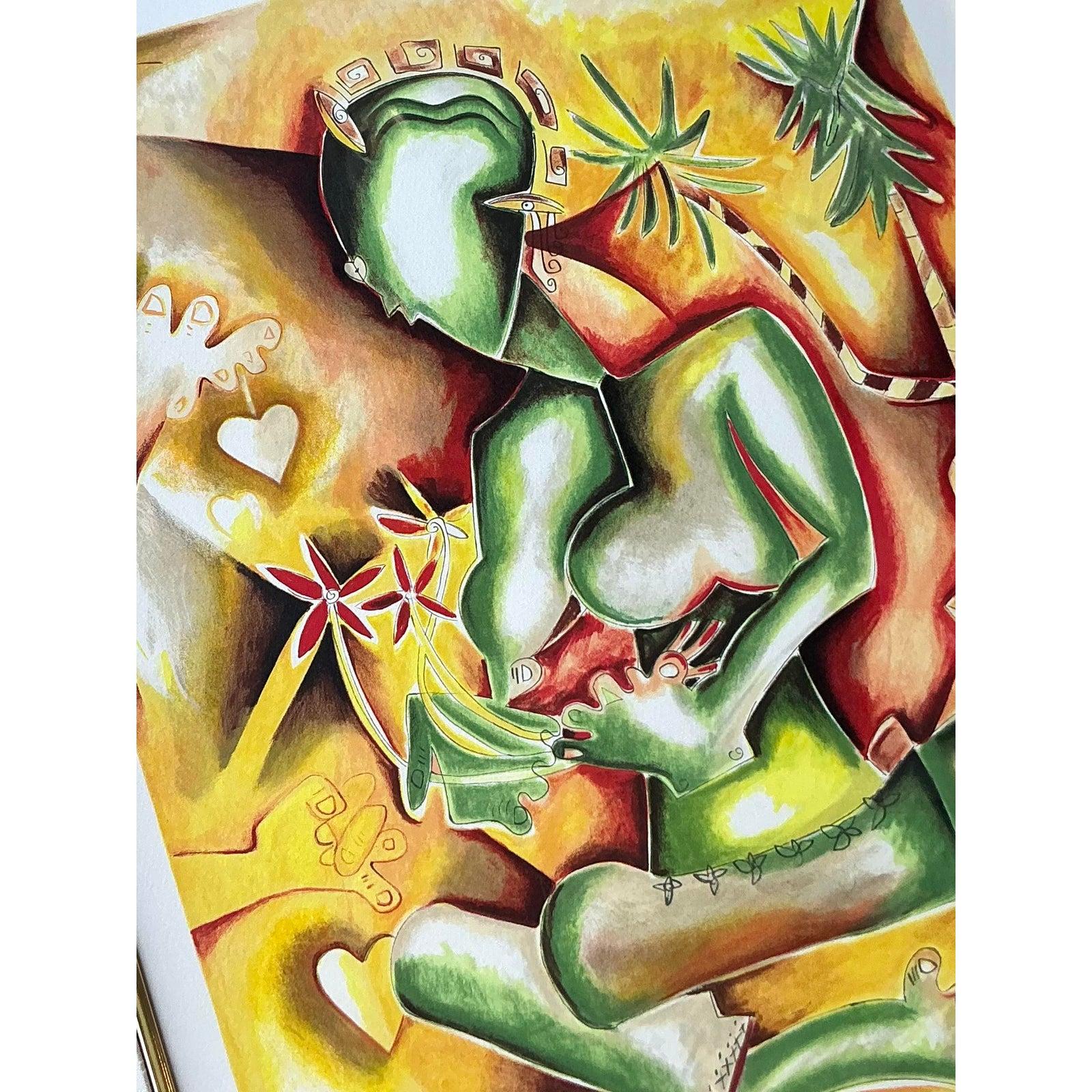 Vintage Boho Signierte und nummerierte Lithographie im Angebot 1