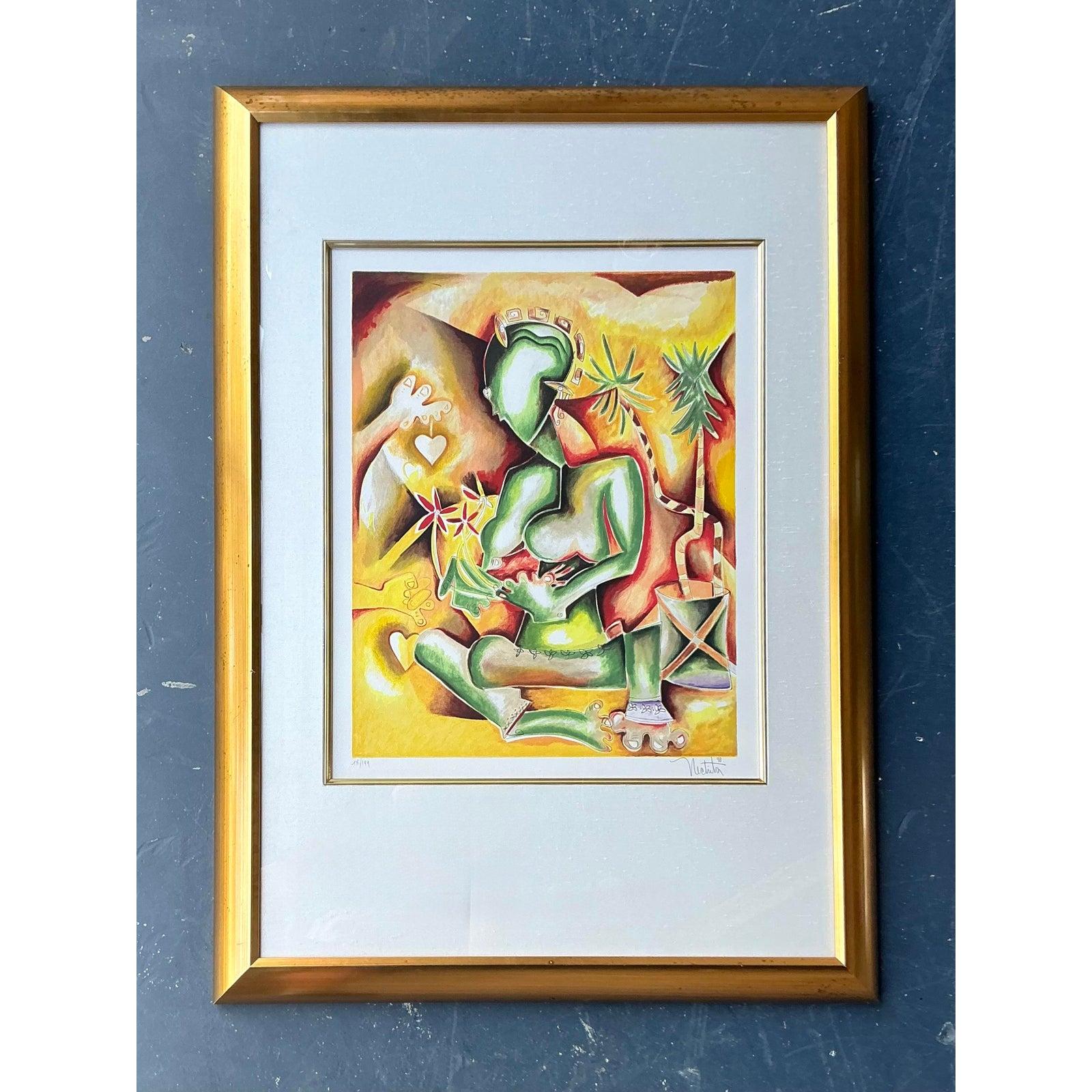 Vintage Boho Signierte und nummerierte Lithographie im Angebot 2