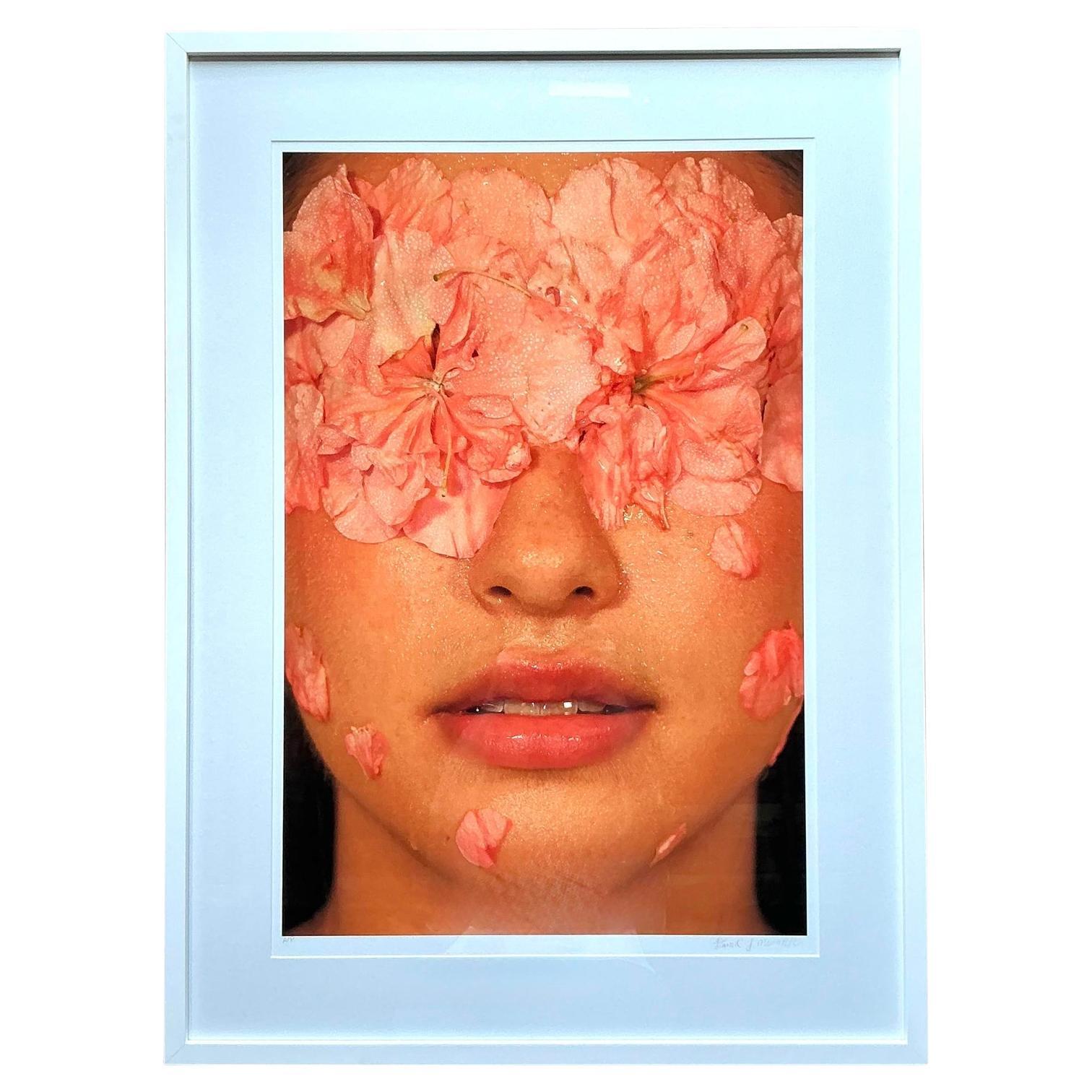 Vintage Boho Signed Ap Photo of Flower Face on Rag Bright Paper