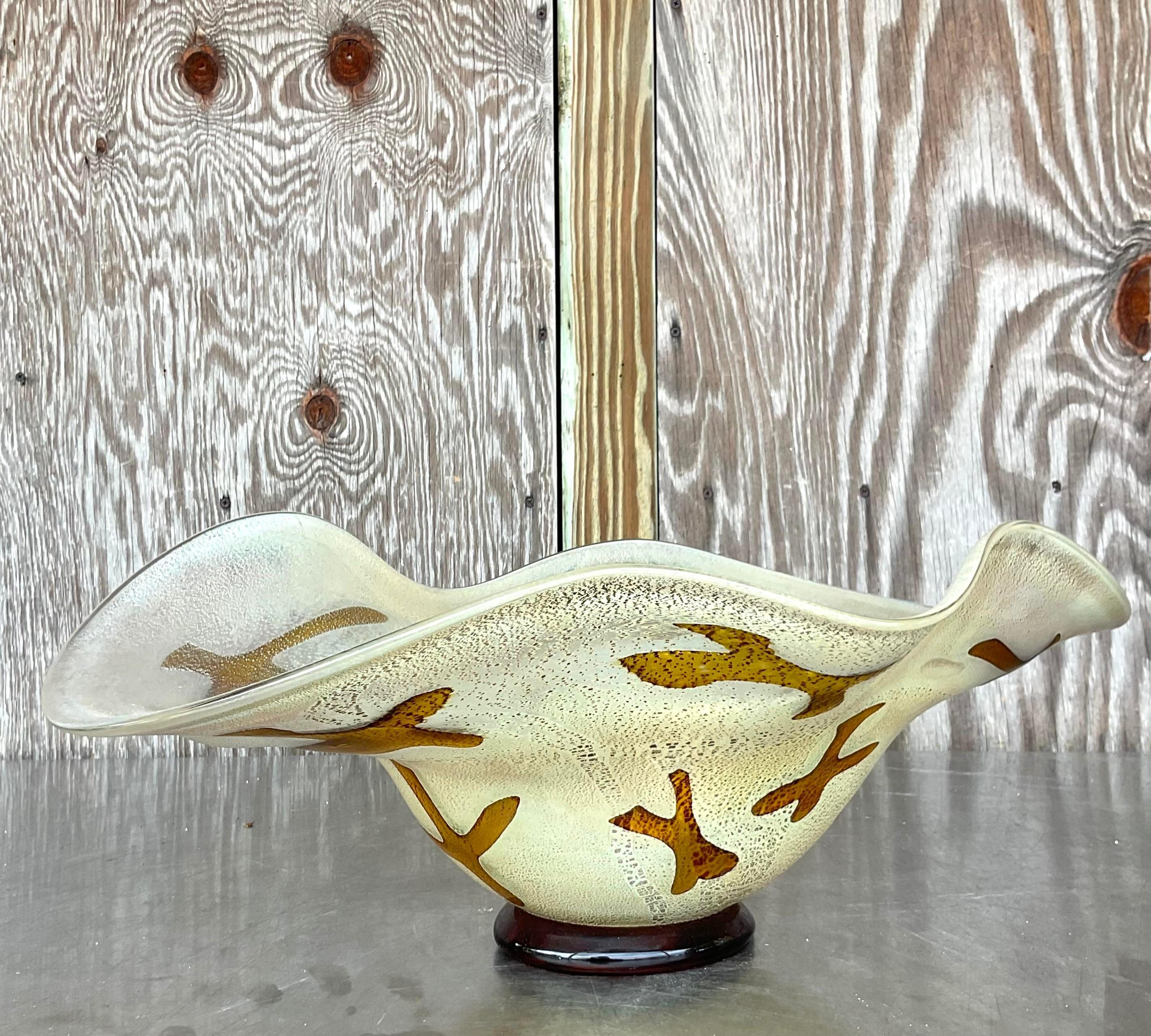 Vintage Boho Signed Art Glass Bowl (bol en verre signé) en vente 2