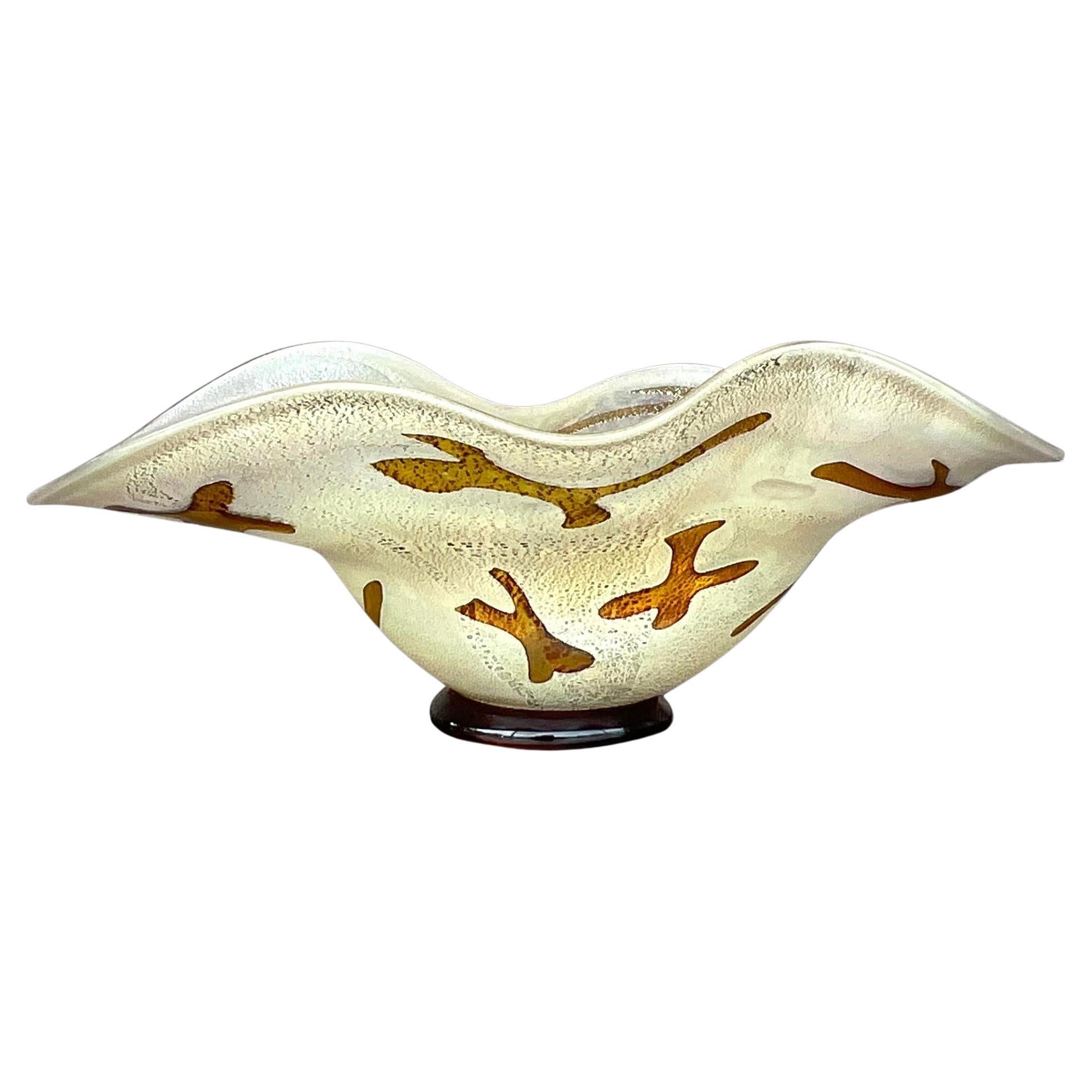 Cuenco de vidrio artístico vintage firmado Boho