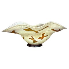 Cuenco de vidrio artístico vintage firmado Boho