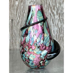 Vintage Boho signiert Kunst Glas Vase