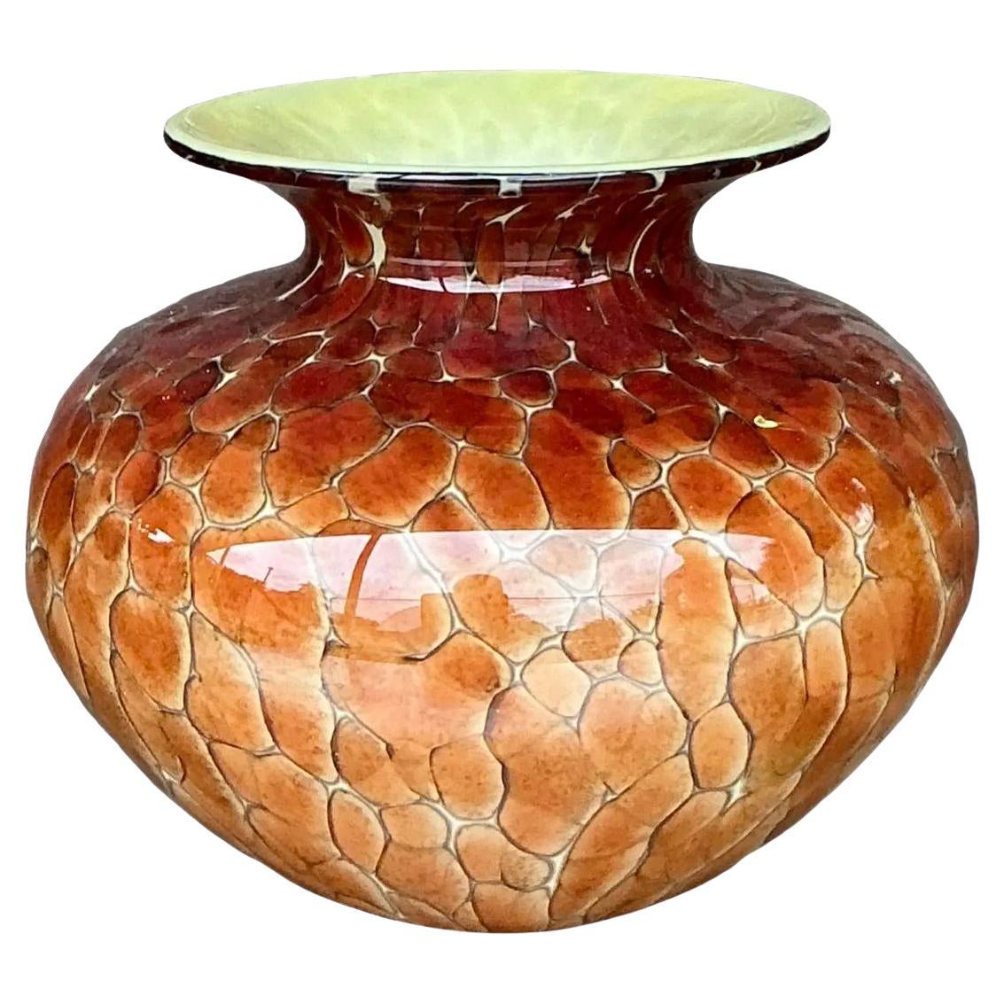 Vaso di vetro artistico vintage firmato Boho