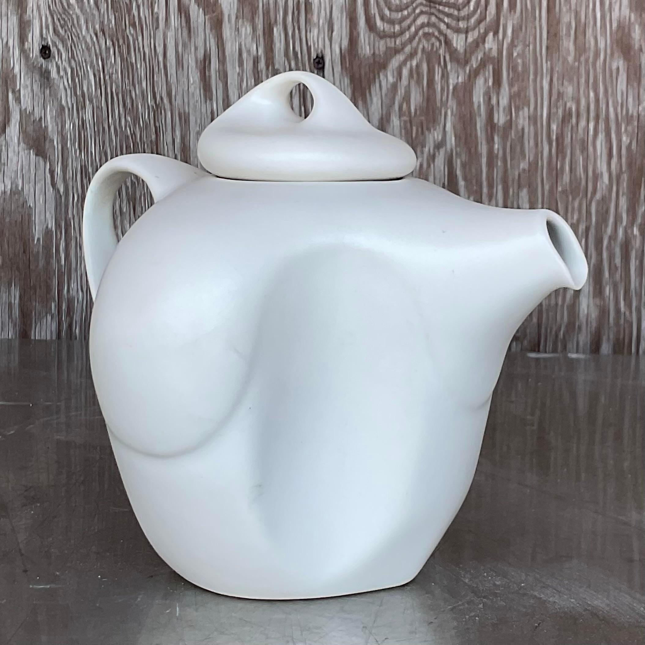 American Vintage Boho Signed Biomorphic Studio Pottery Teapot