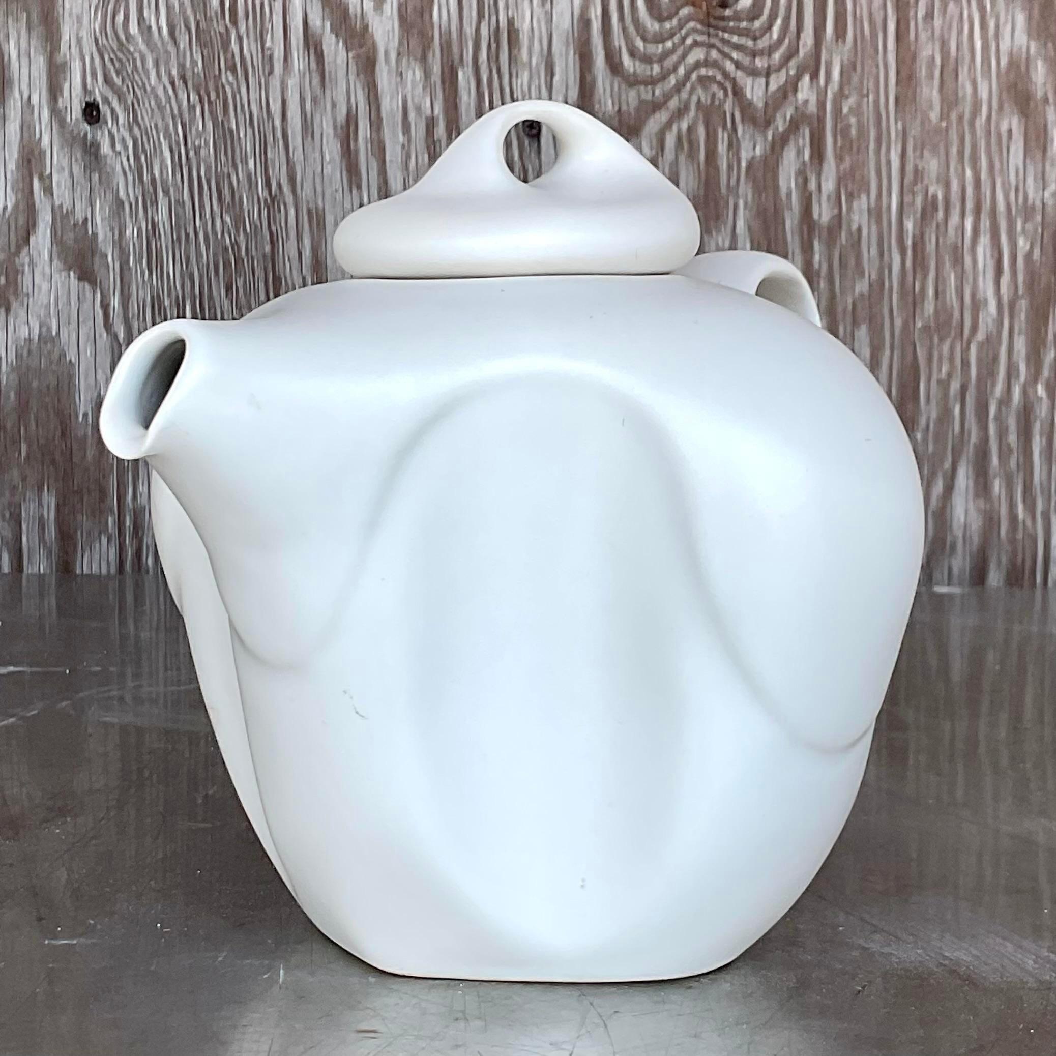 20th Century Vintage Boho Signed Biomorphic Studio Pottery Teapot