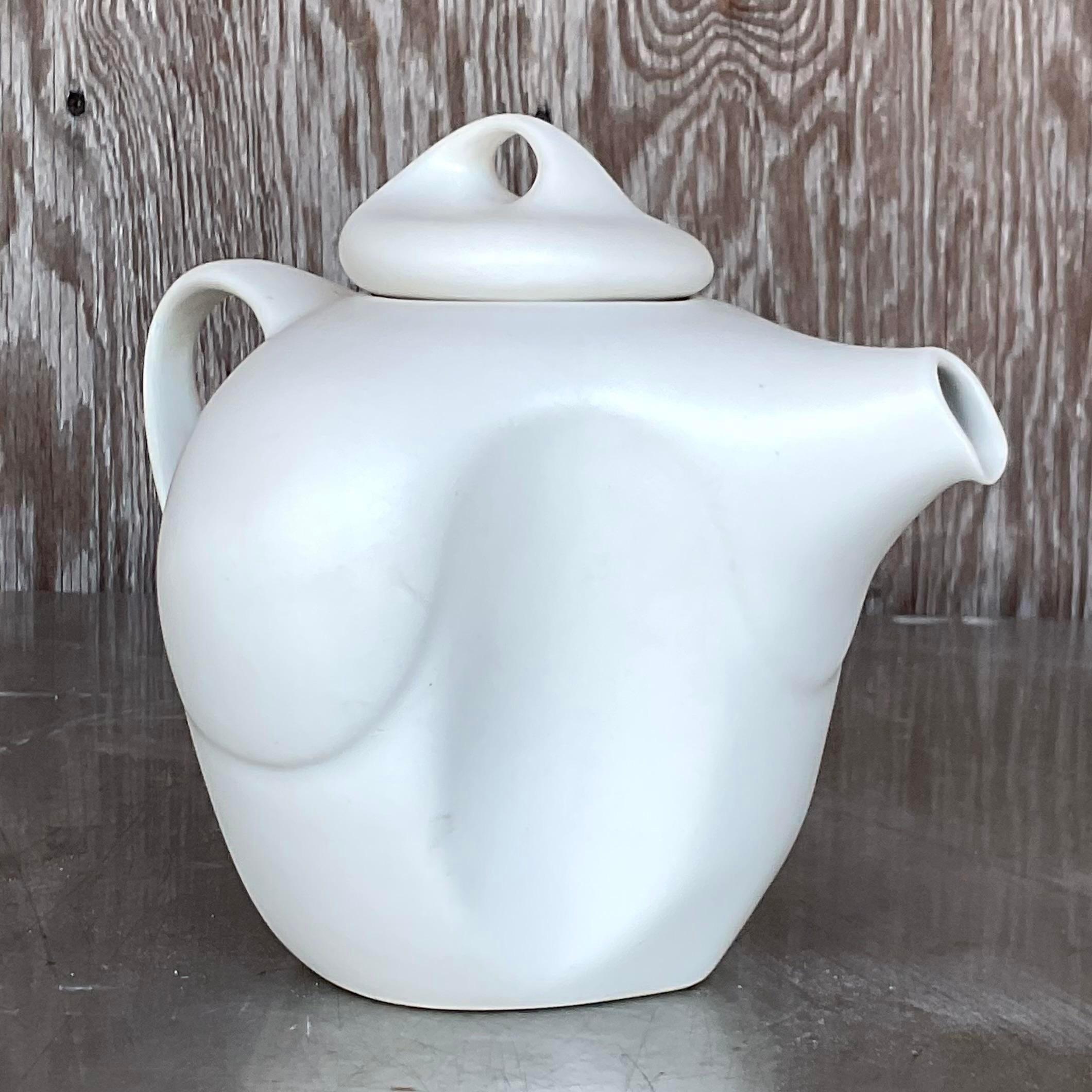 Vintage Boho Signed Biomorphic Studio Pottery Teapot 2