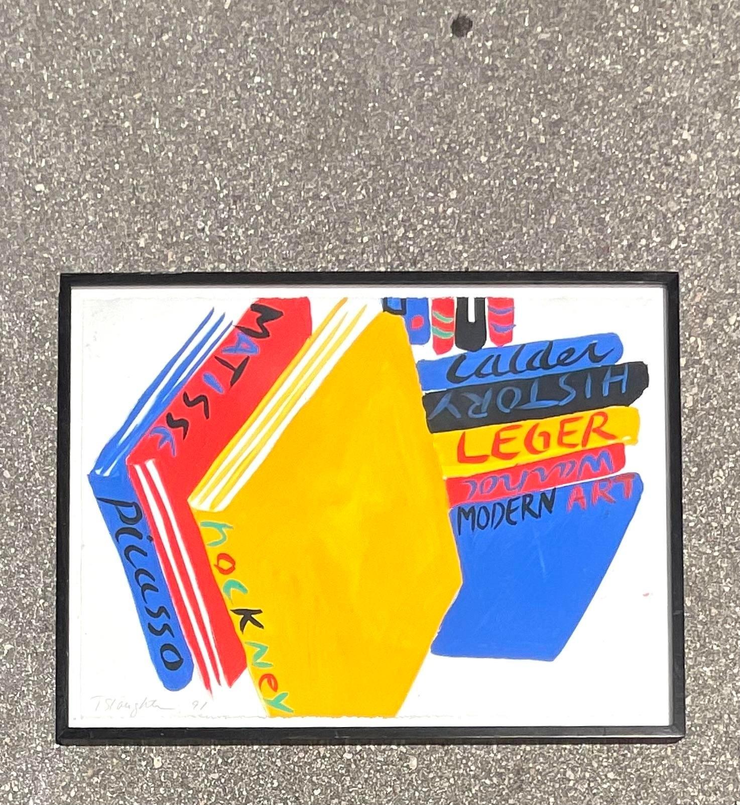 Eleva tu decoración con este Libro Vintage Boho Firmado Acrílico sobre Papel. Exudando estilo americano, esta obra de arte única combina la estética bohemia con el encanto literario. La pieza está firmada a mano por el artista, Tom Slaughter, y