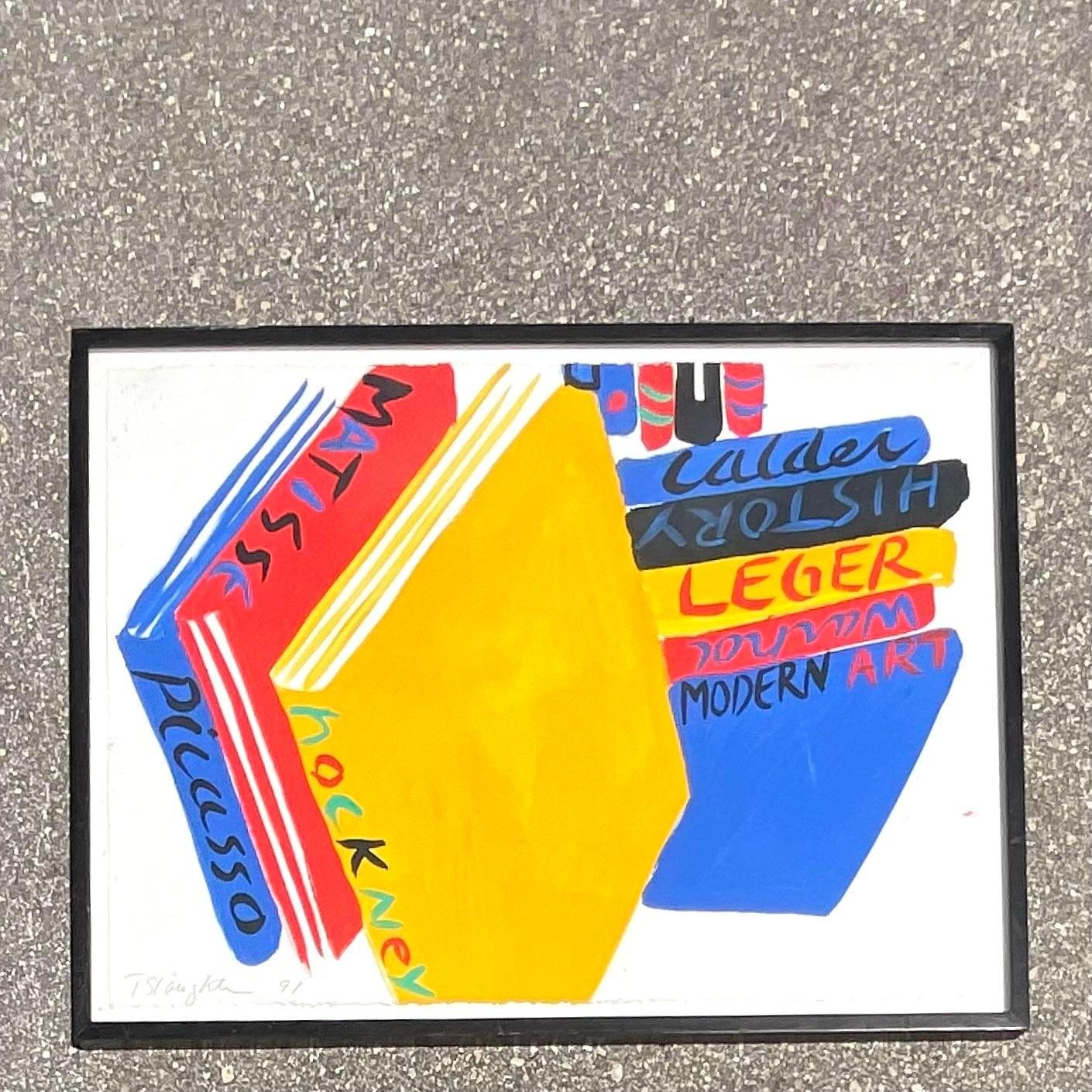 Vintage Boho Libros Firmados Acrílico sobre Papel Estadounidense en venta