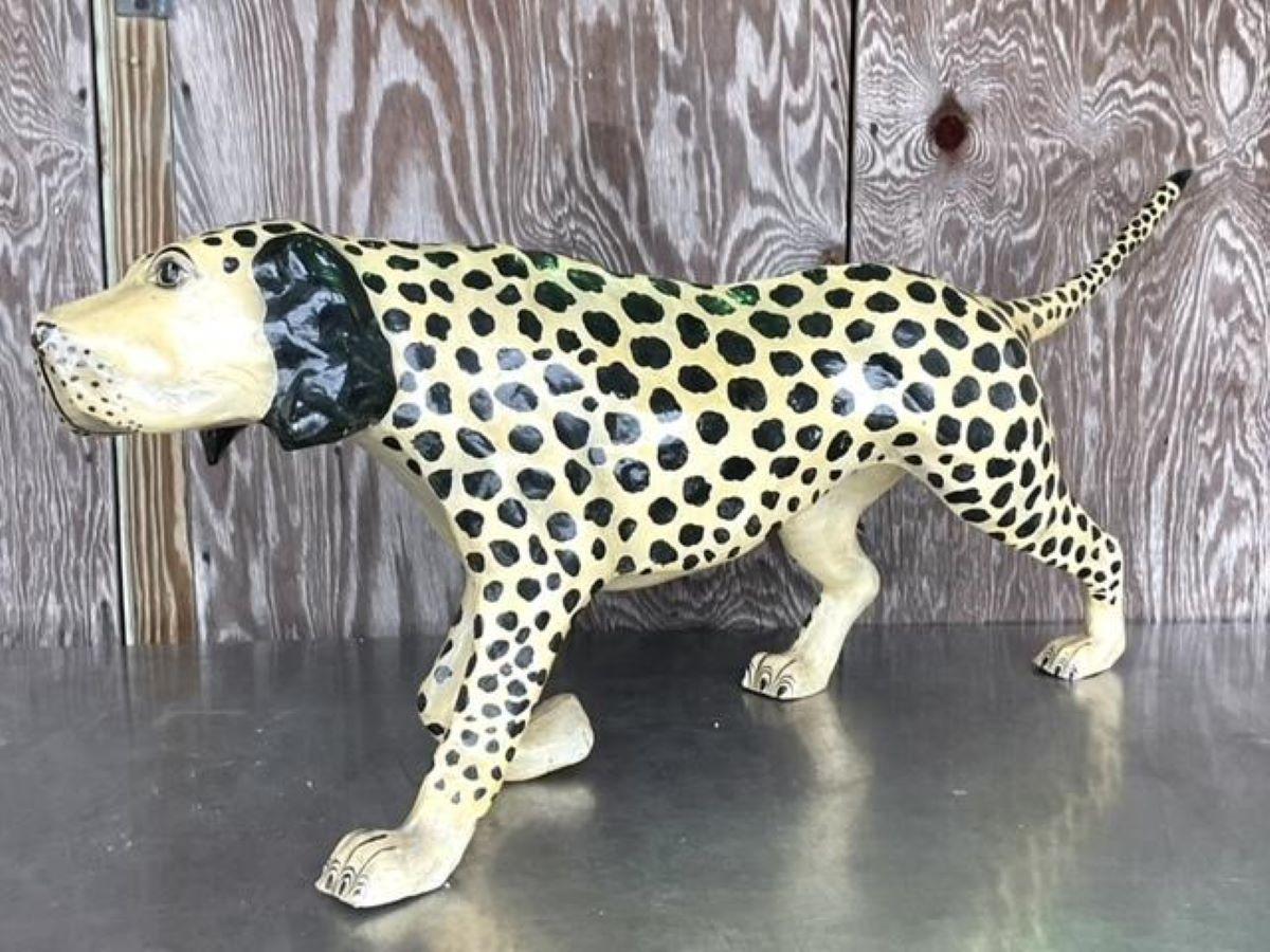 Mexican Vintage Boho Signed Bustamante Paper Mache Dog For Sale