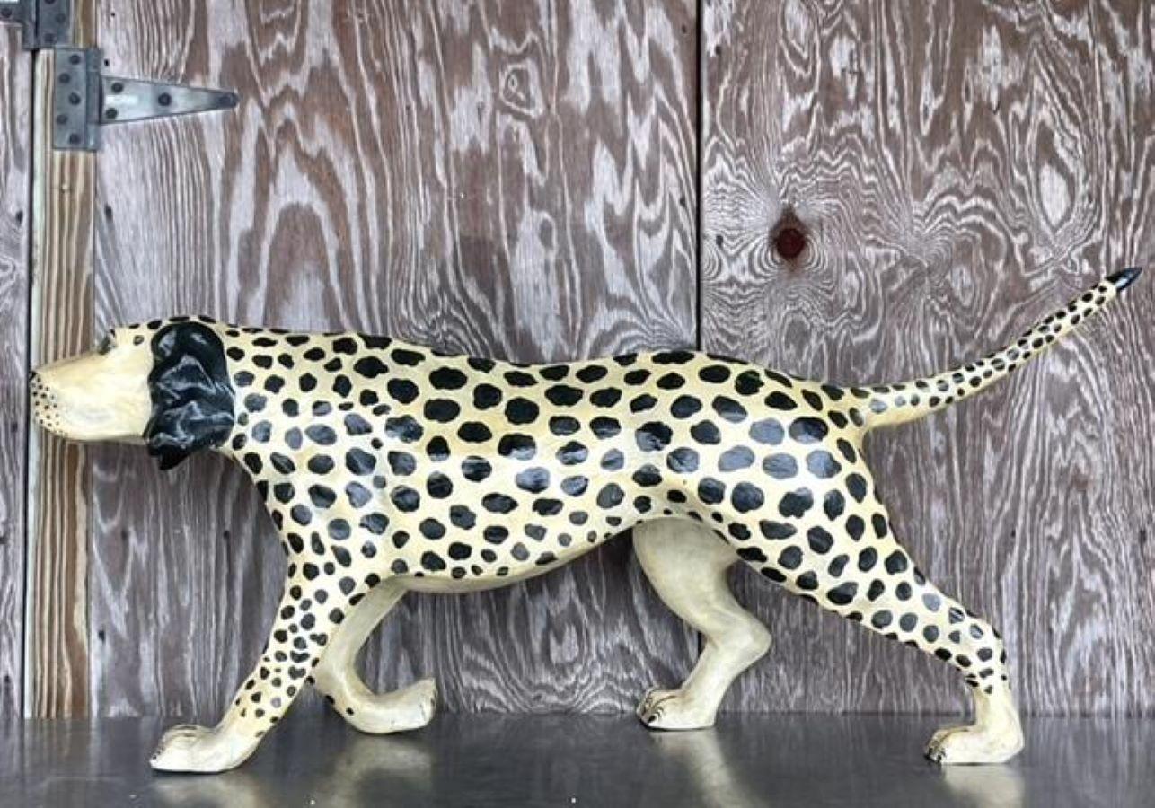 20th Century Vintage Boho Signed Bustamante Paper Mache Dog For Sale