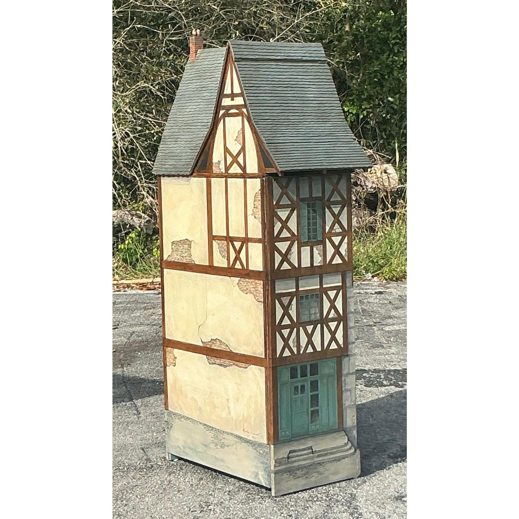 Vintage Boho Signed Carolyn Wernimont Tudor House Chest of Drawers In Good Condition For Sale In West Palm Beach, FL
