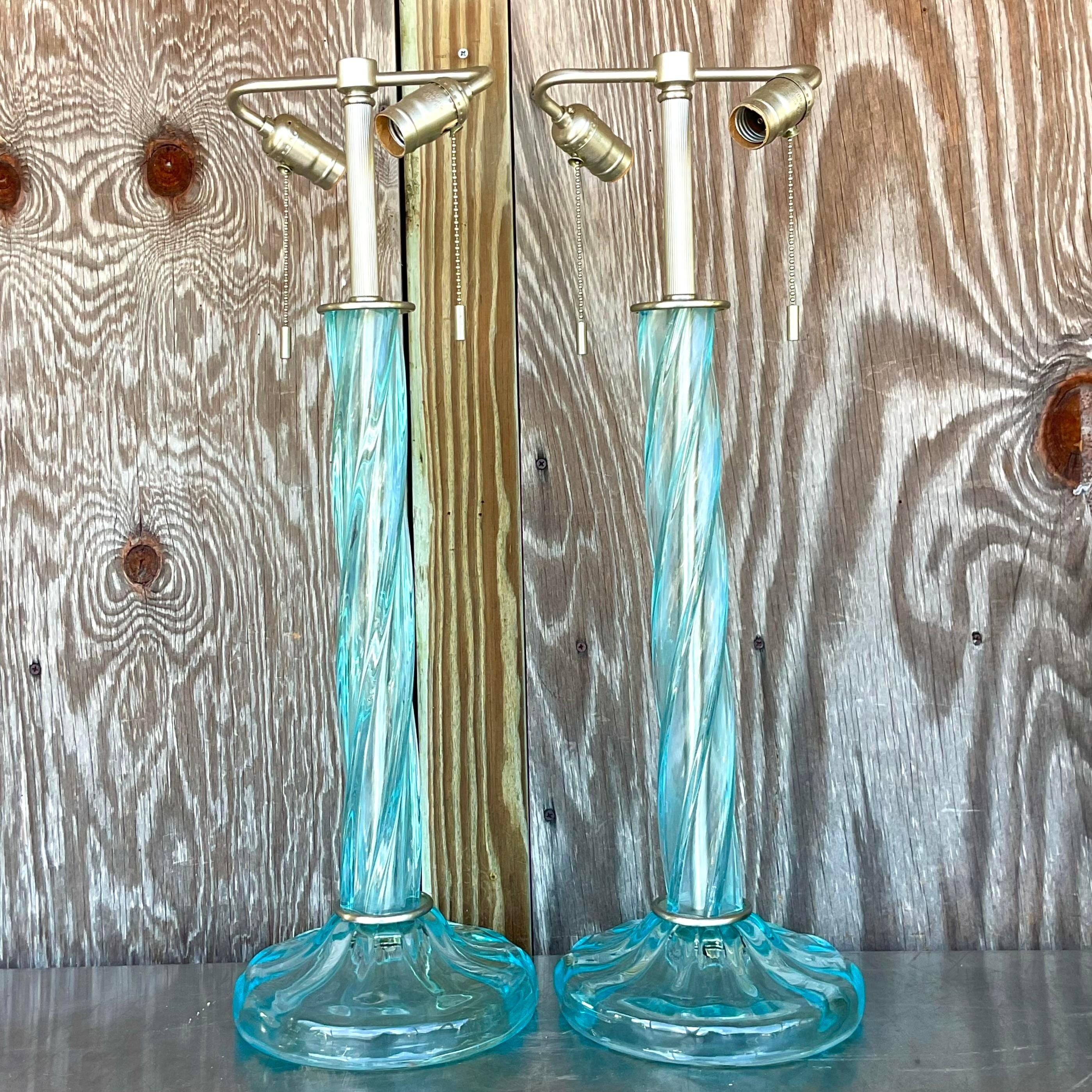 Vintage-Lampen aus geblasenem Glas, signiert Donghia Twist Twist, Boho, Paar im Angebot 2