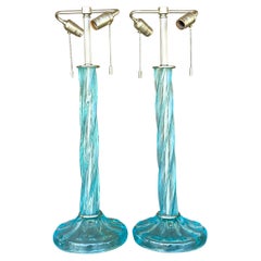 Vintage-Lampen aus geblasenem Glas, signiert Donghia Twist Twist, Boho, Paar