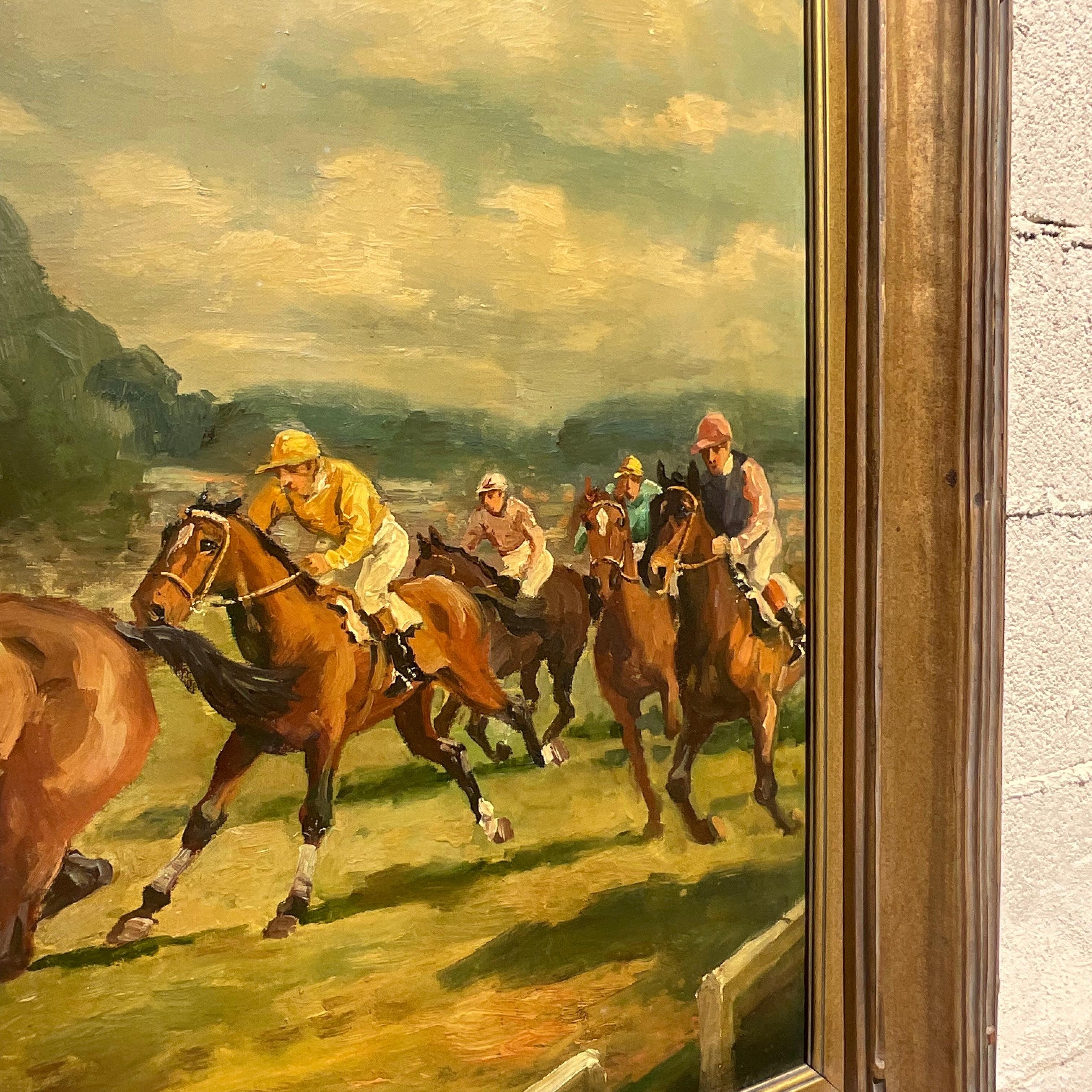 Vintage Boho Signed Equestrian Original Oil Painting on Canvas In Good Condition For Sale In west palm beach, FL