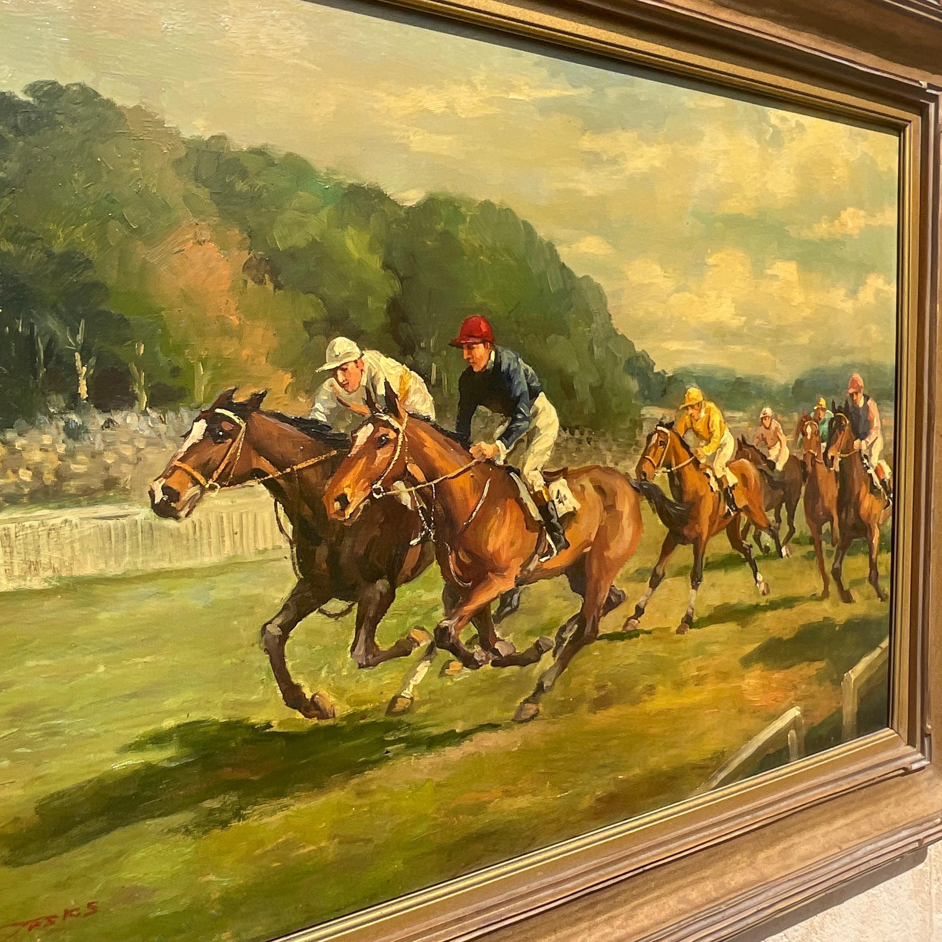 20th Century Vintage Boho Signed Equestrian Original Oil Painting on Canvas For Sale