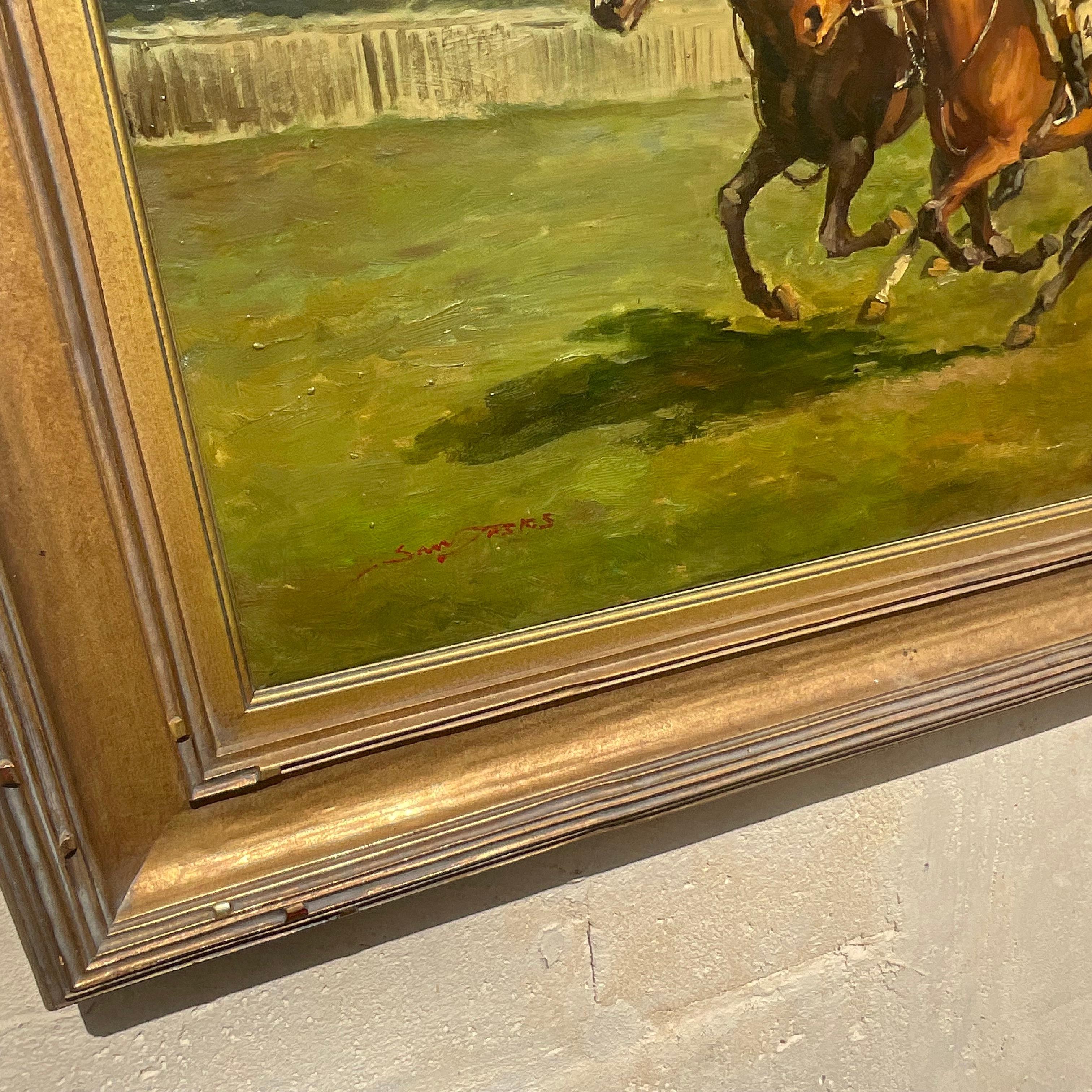 Vintage Boho Signed Equestrian Original Oil Painting on Canvas For Sale 2