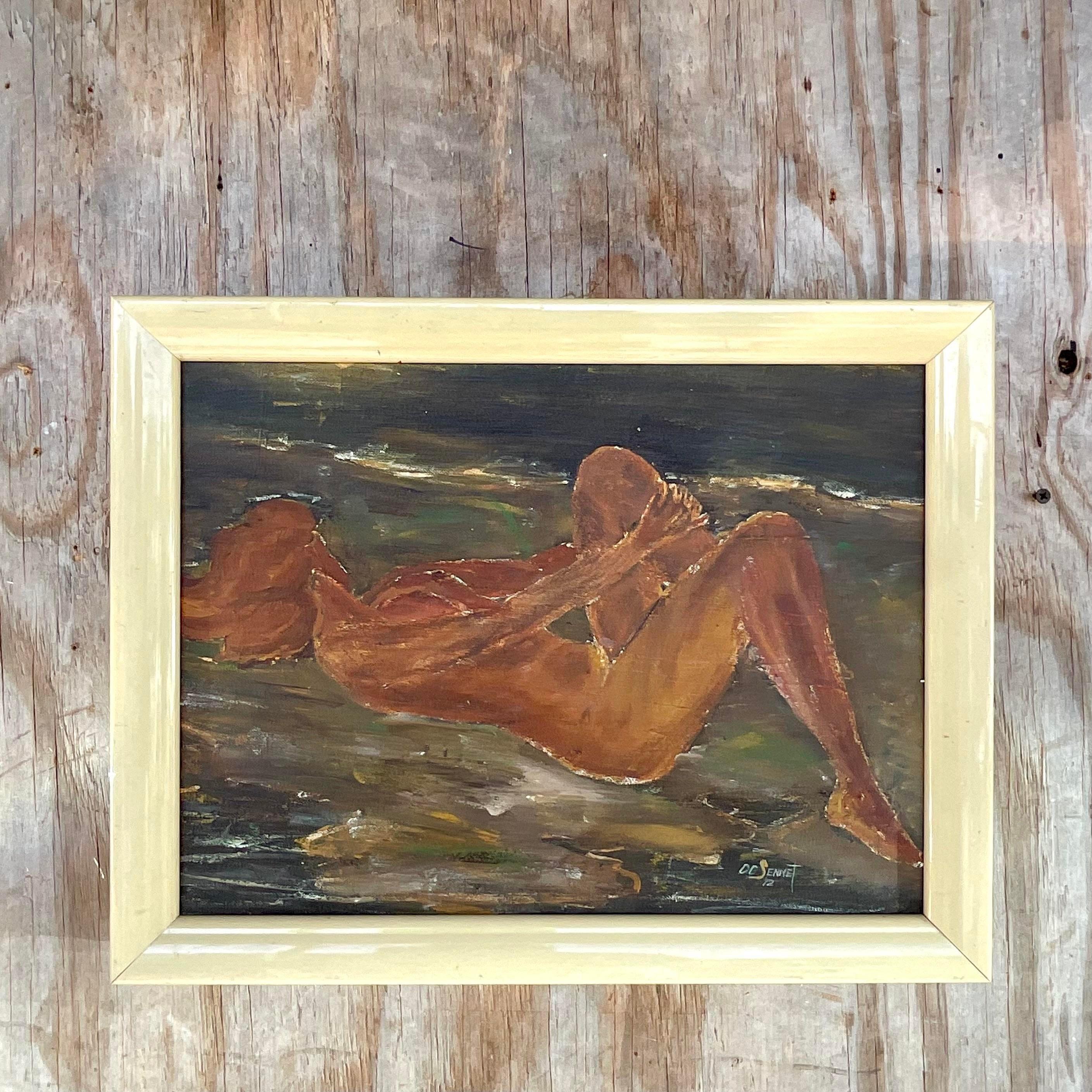 Nord-américain Vintage Boho Signé Female Nude Original Oil on Canvas en vente
