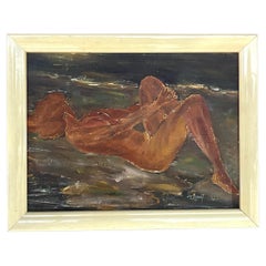 Vintage Boho Signé Female Nude Original Oil on Canvas