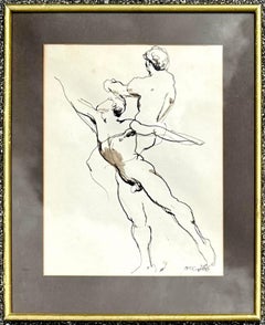 Vintage Boho Signed Figure Drawing on Paper