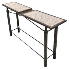 Vintage Boho Signed French Granite and Patinated Metal Console Table