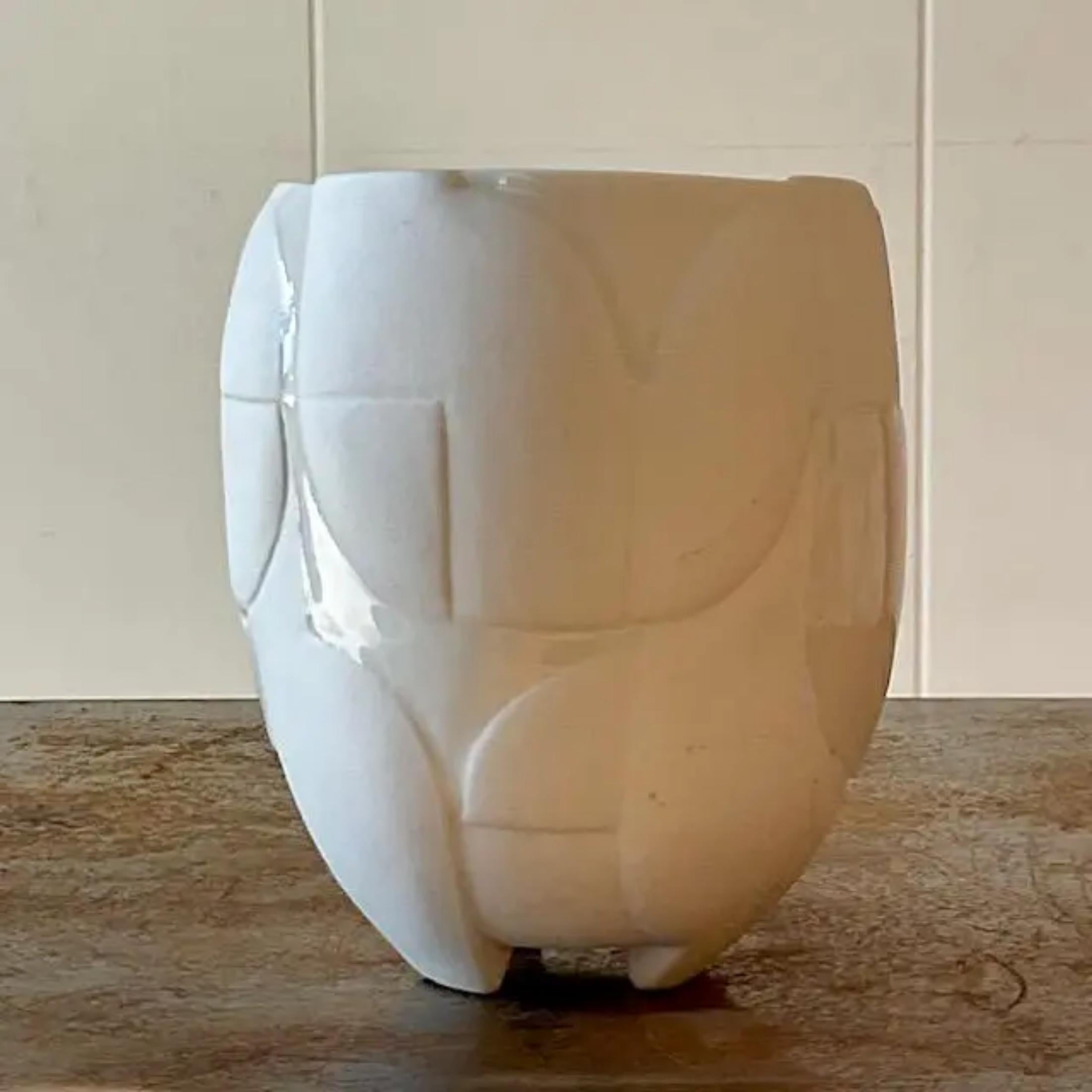 Bohemian Vintage Boho Signed Geometric Studio Pottery Vase For Sale
