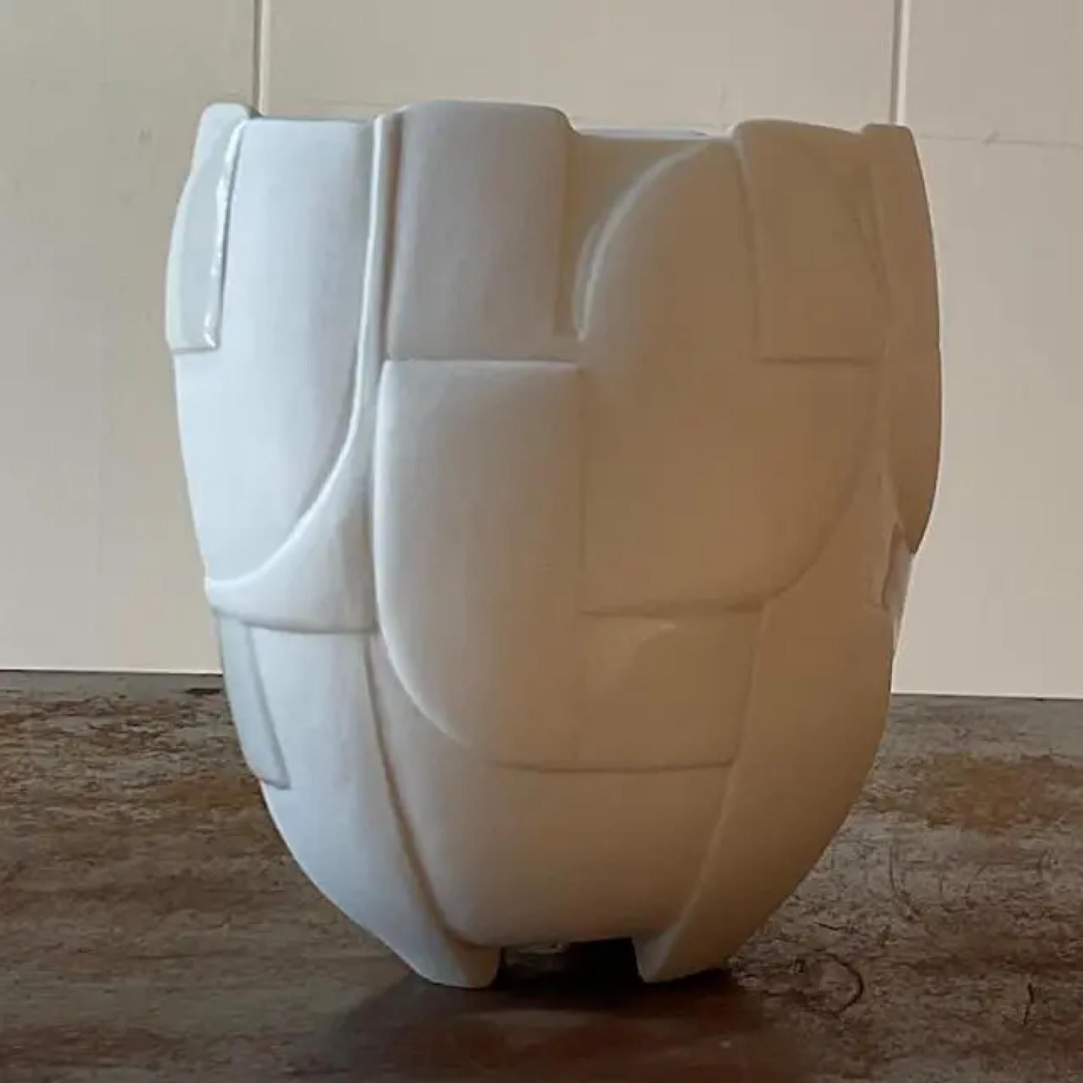 Vintage Boho Signed Geometric Studio Pottery Vase For Sale 1