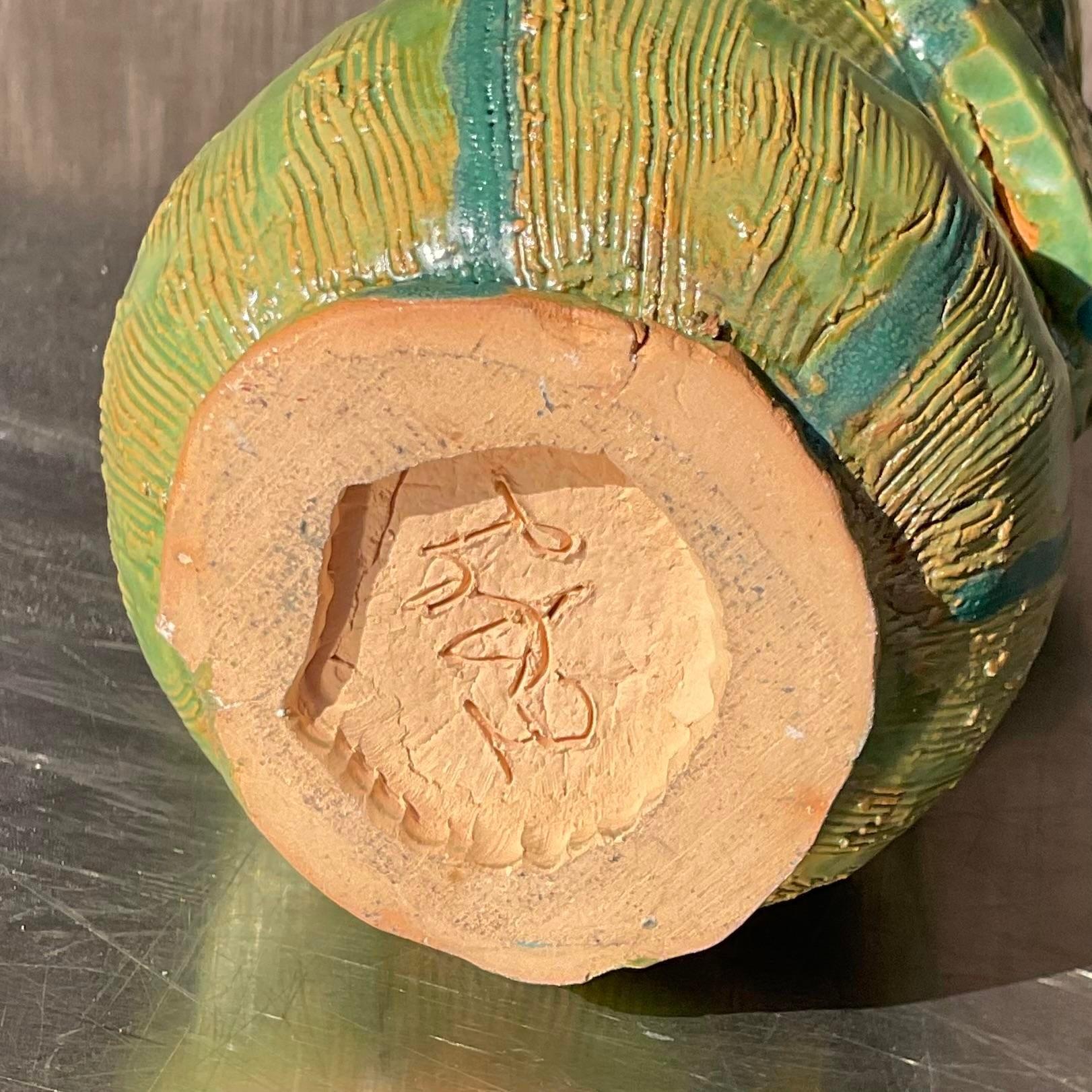Vintage Boho Signed Hand Made Studio Pottery Vase In Good Condition For Sale In west palm beach, FL