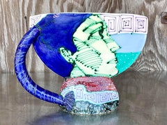 Vintage Boho Signed Hand Painted Glazed Ceramic Vessel