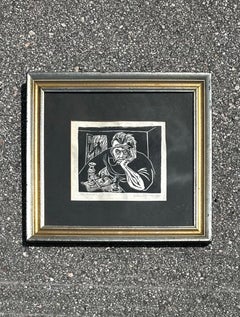 Vintage Boho Signed Monotone Block Print