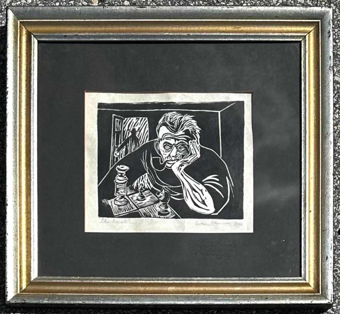 Vintage Boho Signed Monotone Blockdruck im Zustand „Gut“ im Angebot in west palm beach, FL