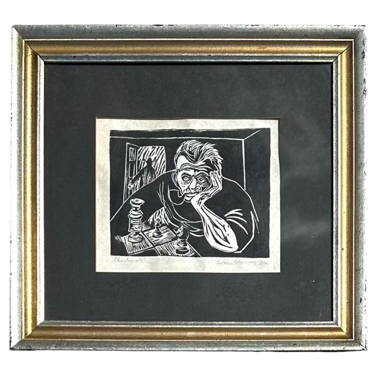 Vintage Boho Signed Monotone Block Print