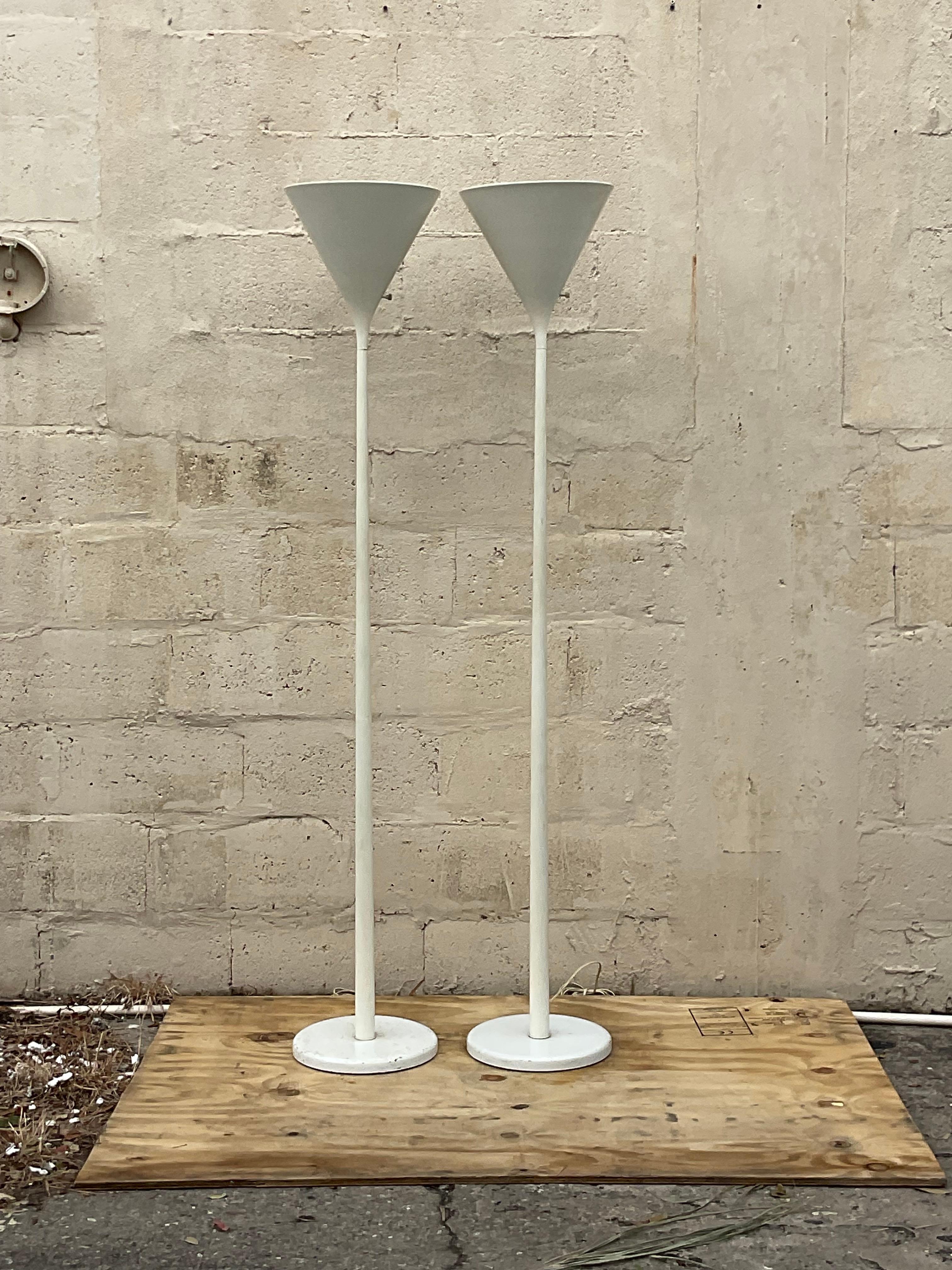 American Vintage Boho Signed Nessen Cone Floor Lamps - a Pair For Sale