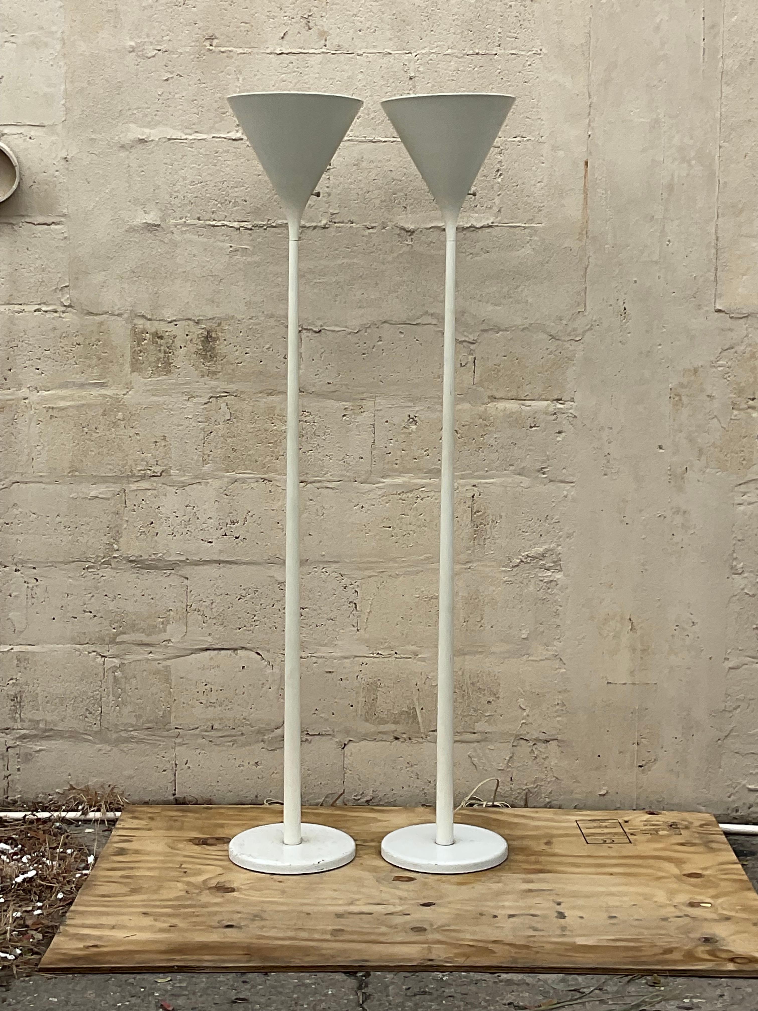 Late 20th Century Vintage Boho Signed Nessen Cone Floor Lamps - a Pair For Sale