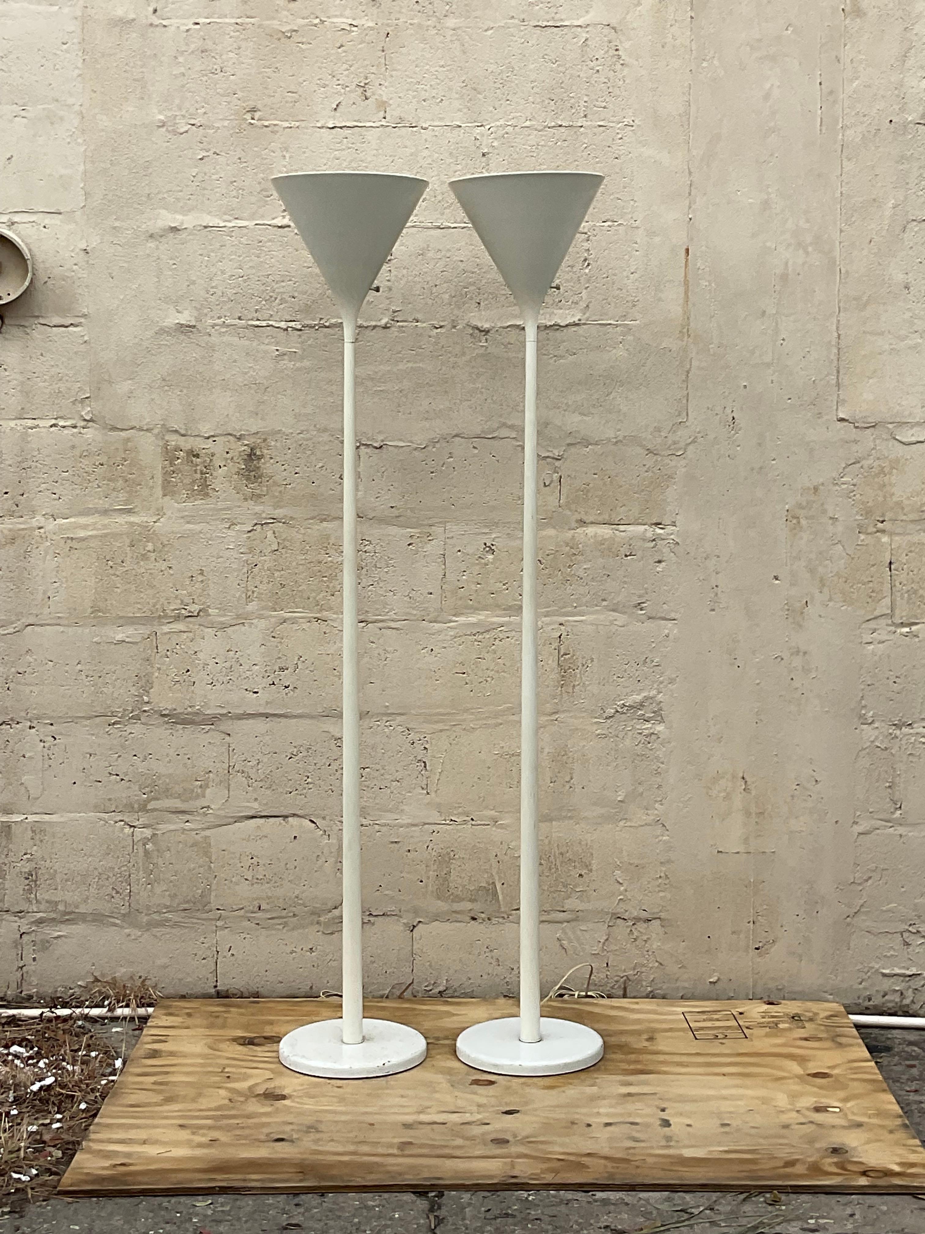 Vintage Boho Signed Nessen Cone Floor Lamps - a Pair For Sale 1