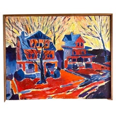 Pittura a olio su tela originale espressionista astratta vintage firmata Boho