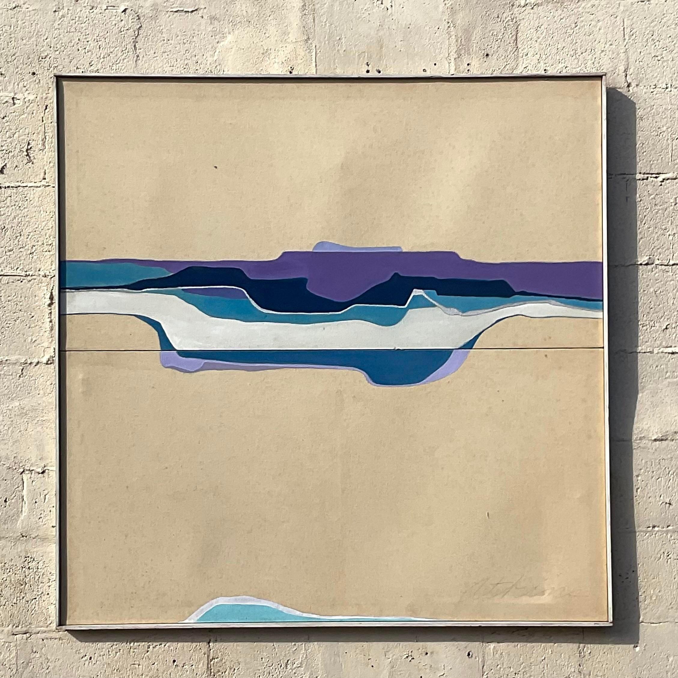Vintage Boho Signed Original Abstract Oil on Canvas For Sale at 1stDibs