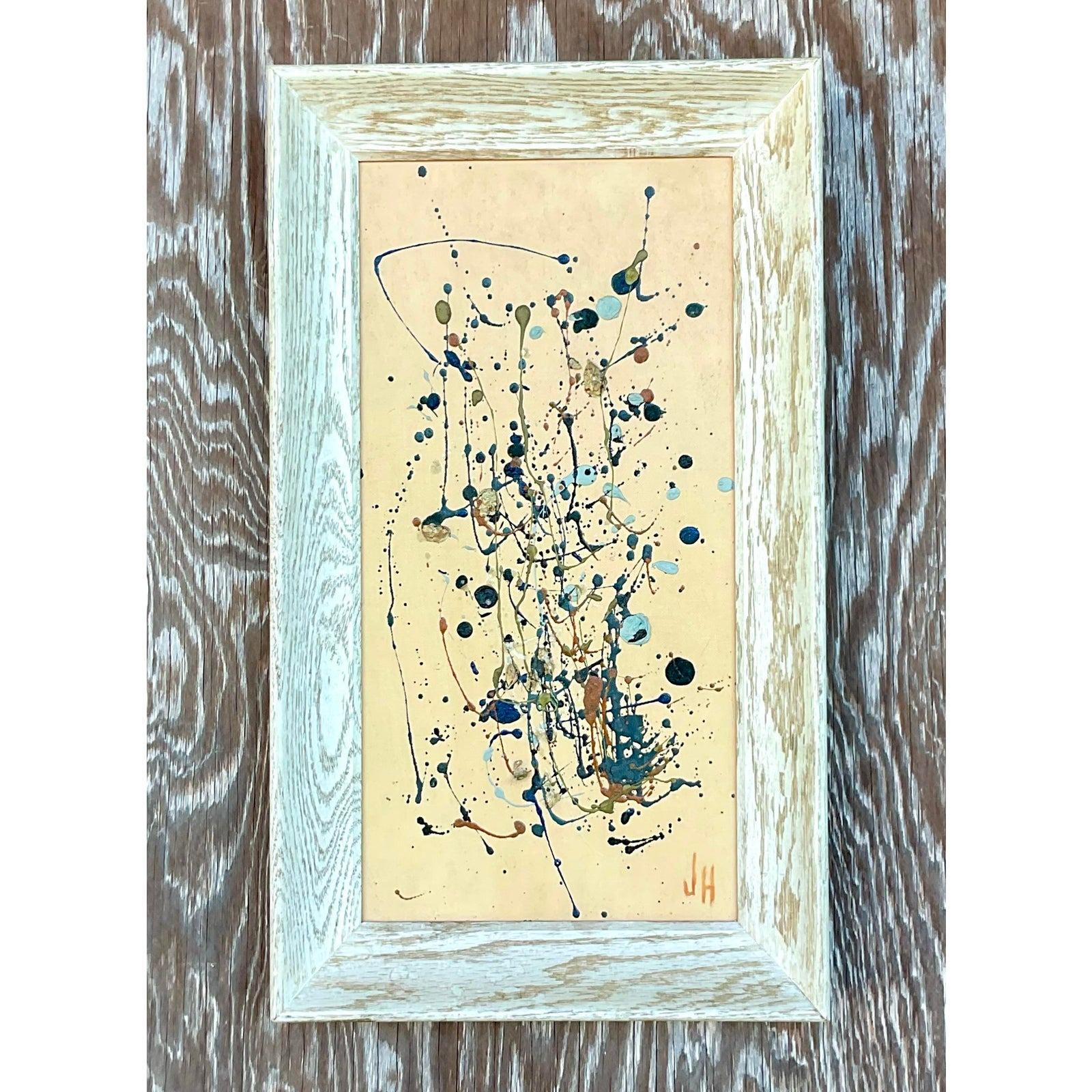 Oak Vintage Boho Signed Original Abstract Oil Painting on Board For Sale