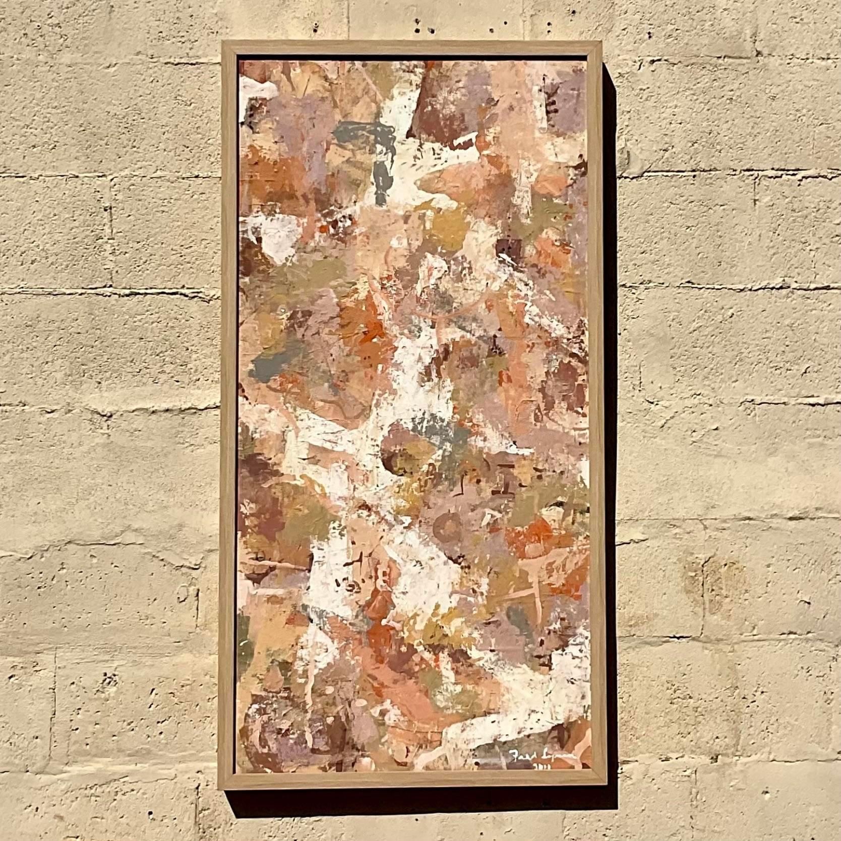 Vintage Boho Signed Original Abstract Oil Painting on Canvas For Sale 5