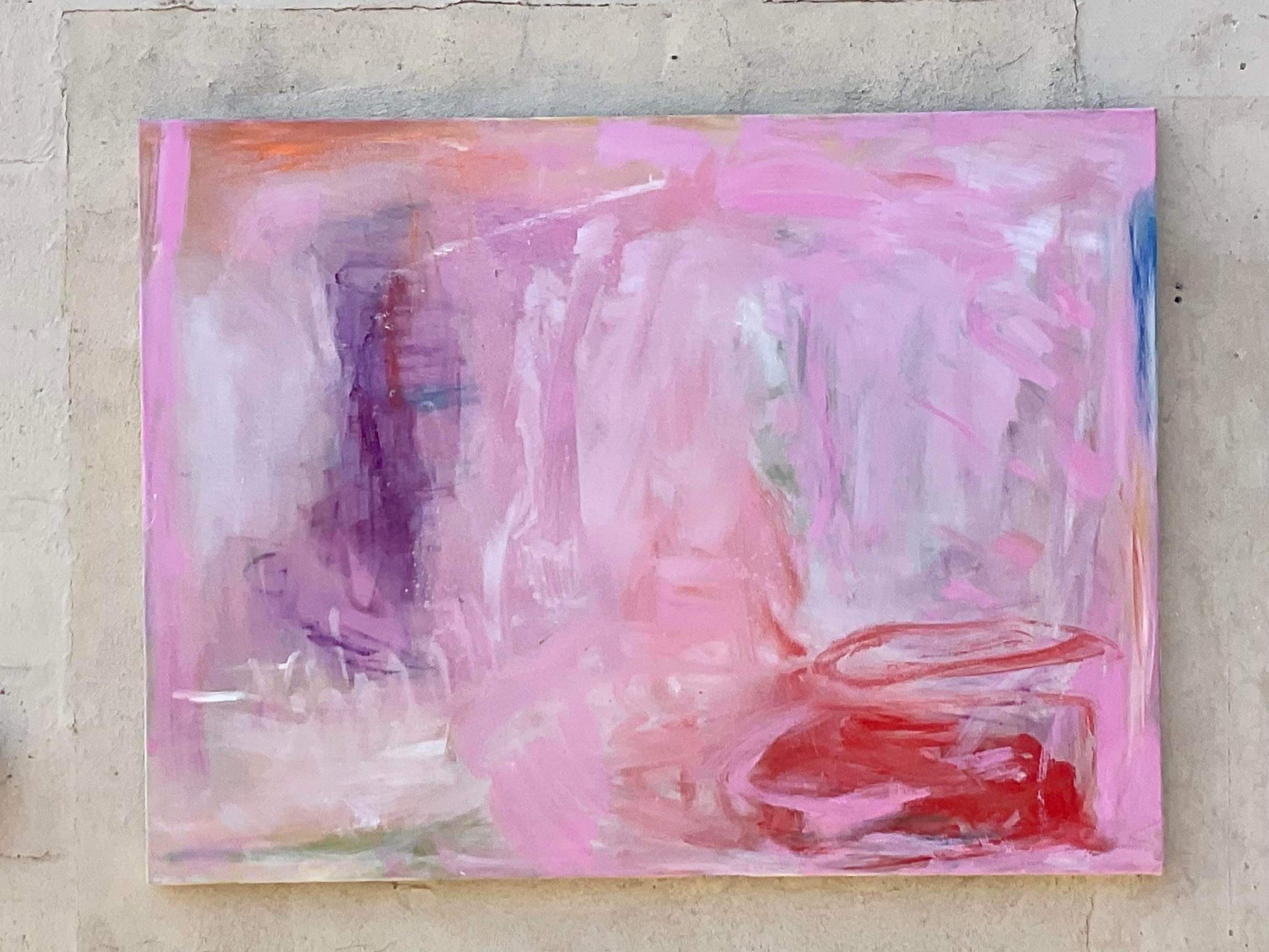A stunning vintage Boho original oil painting. A chic Abstract composition in brilliant clear colors. Signed and dated by the artist. Acquired from a Palm Beach estate.
