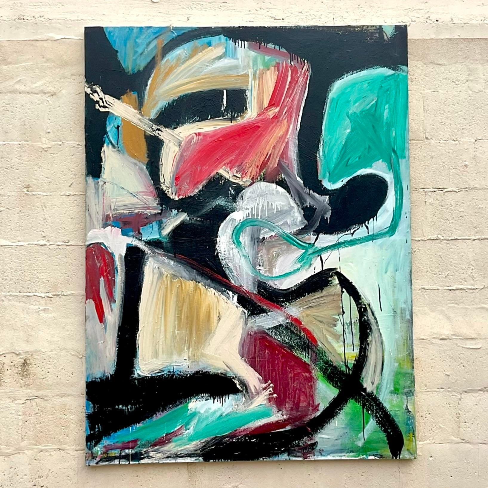 Vintage Boho Signed Original Abstract Oil Painting on Canvas For Sale ...