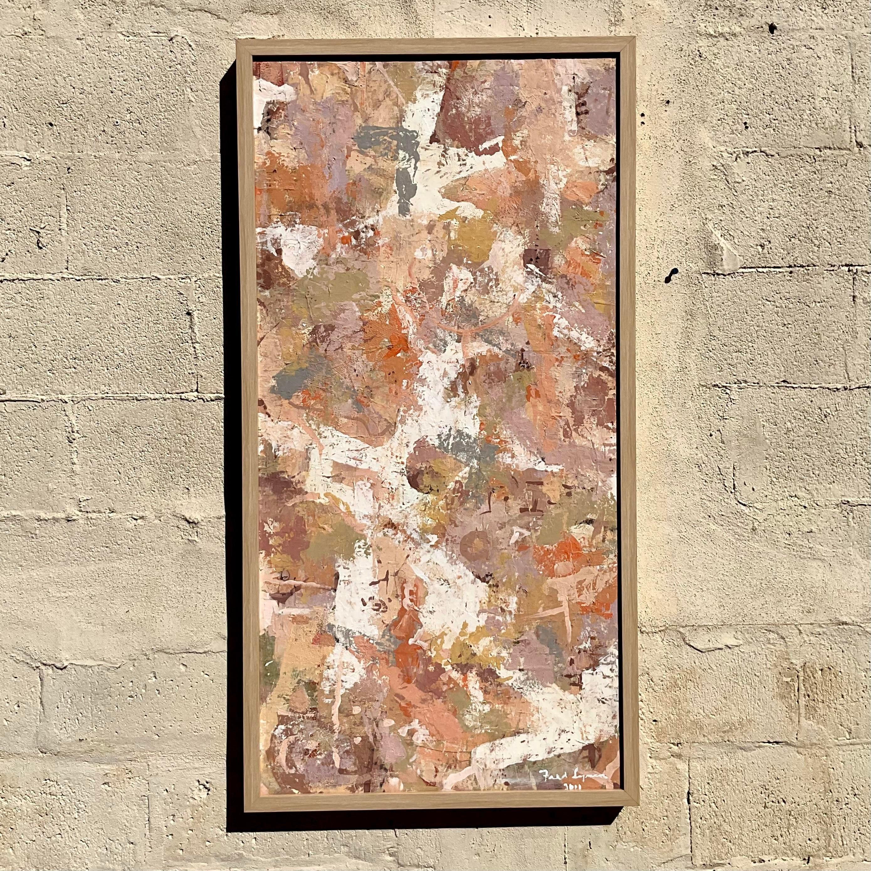Vintage Boho Signed Original Abstract Oil Painting on Canvas In Good Condition For Sale In west palm beach, FL
