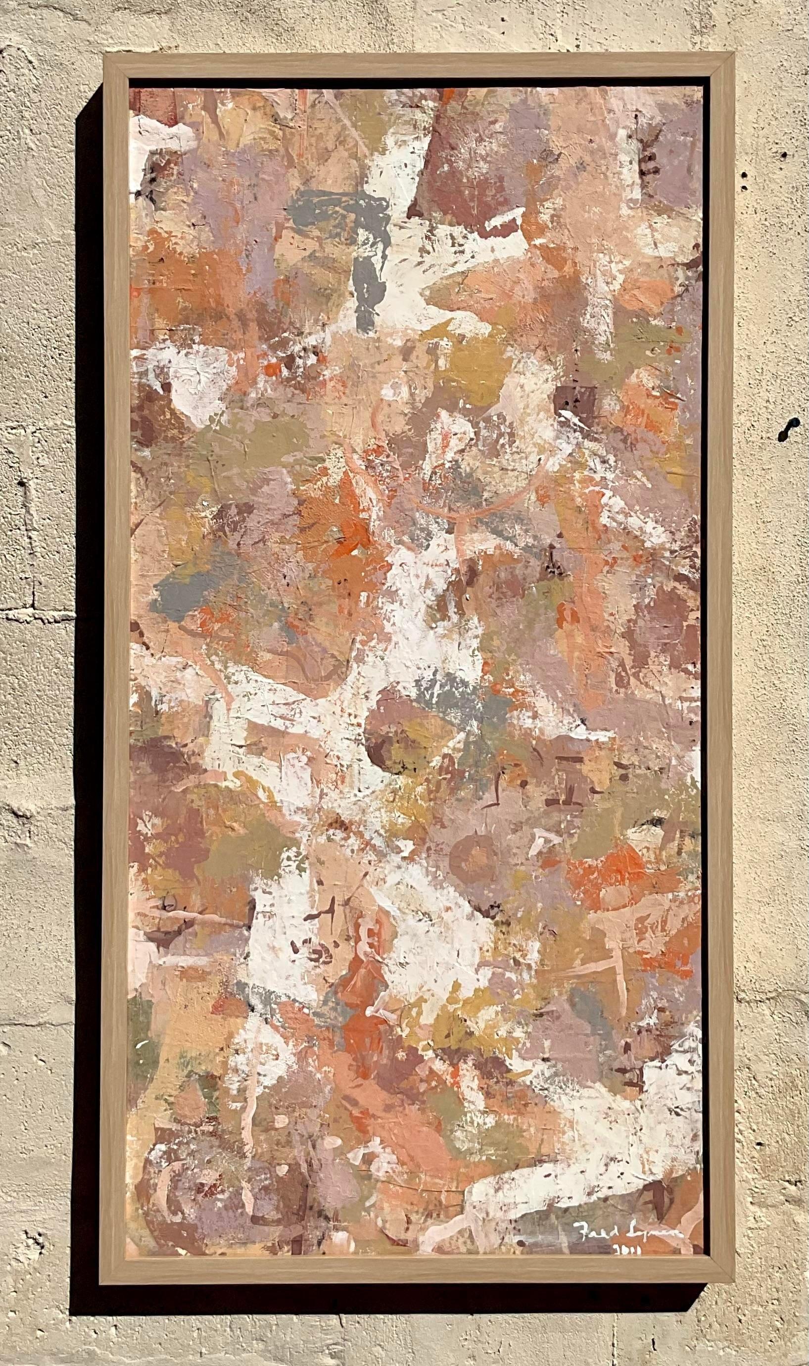 Vintage Boho Signed Original Abstract Oil Painting on Canvas For Sale 2