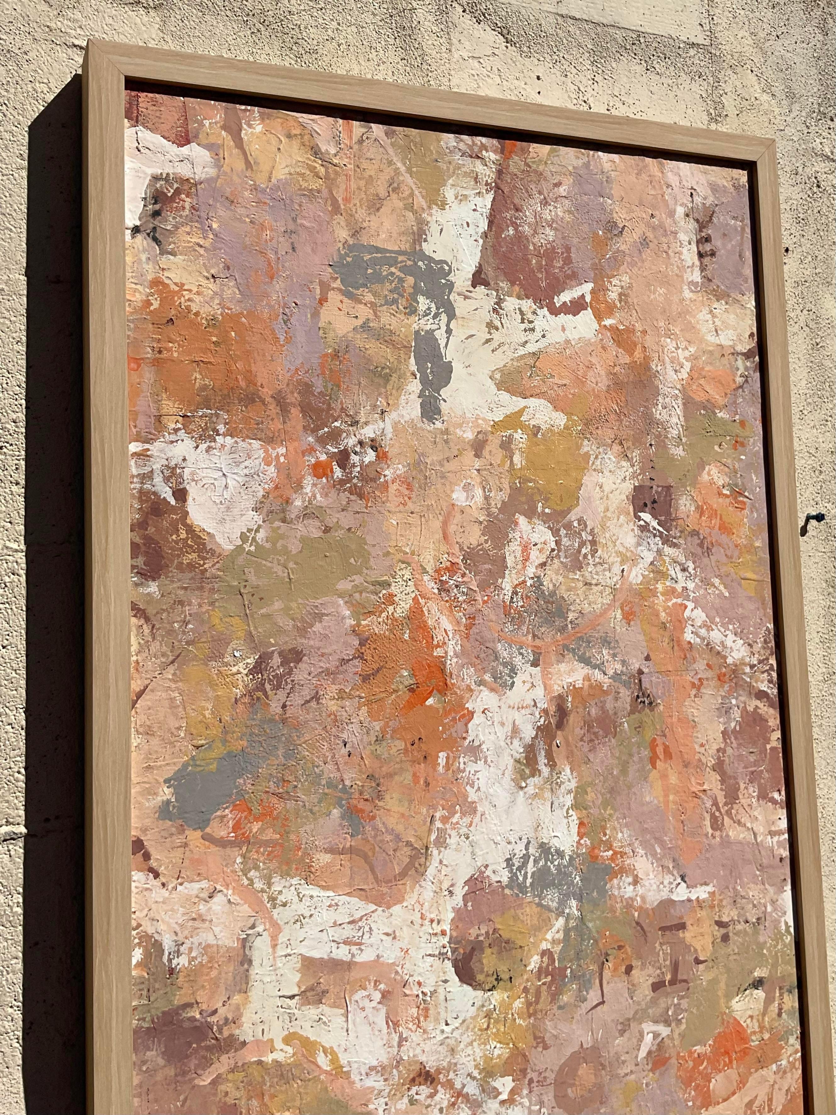 Vintage Boho Signed Original Abstract Oil Painting on Canvas For Sale 4