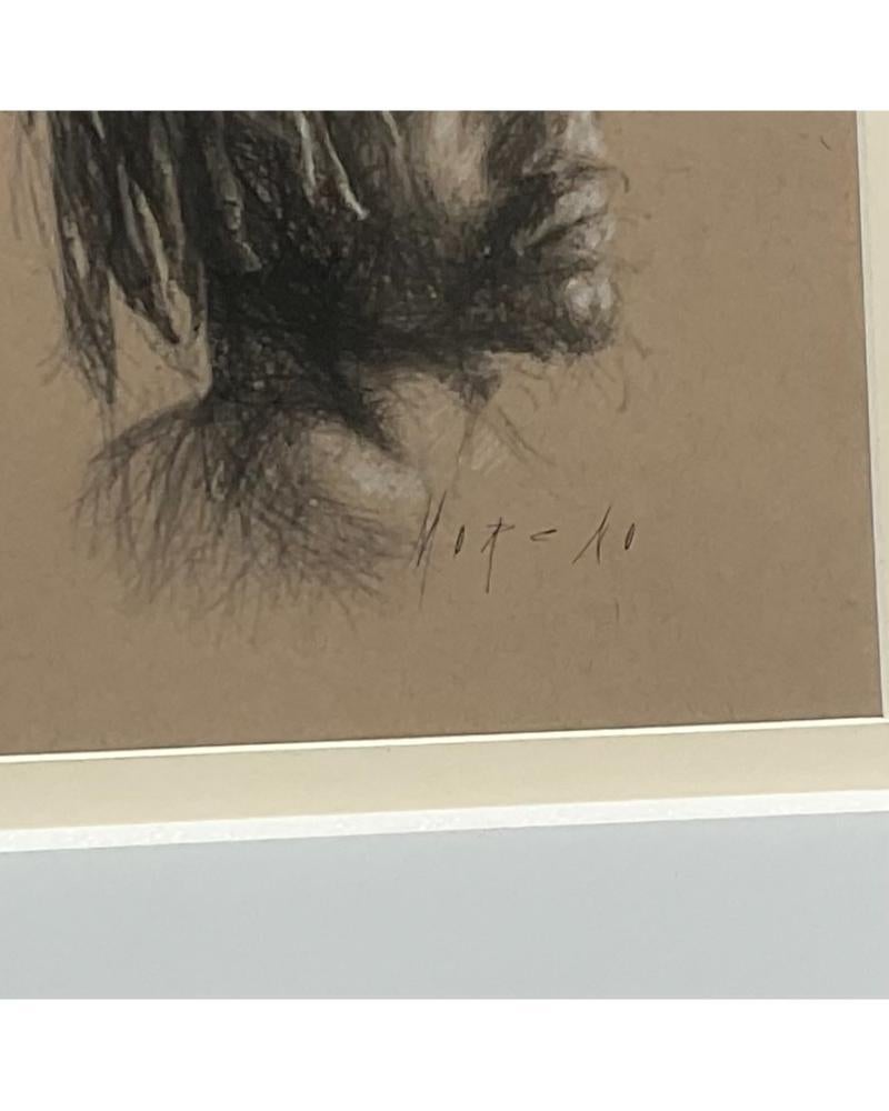 Unknown Vintage Boho Signed Original Charcoal Sketch of Young Man For Sale
