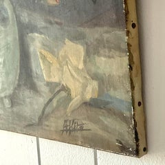 Vintage Boho Signed Original Floral Oil Painting on Canvas